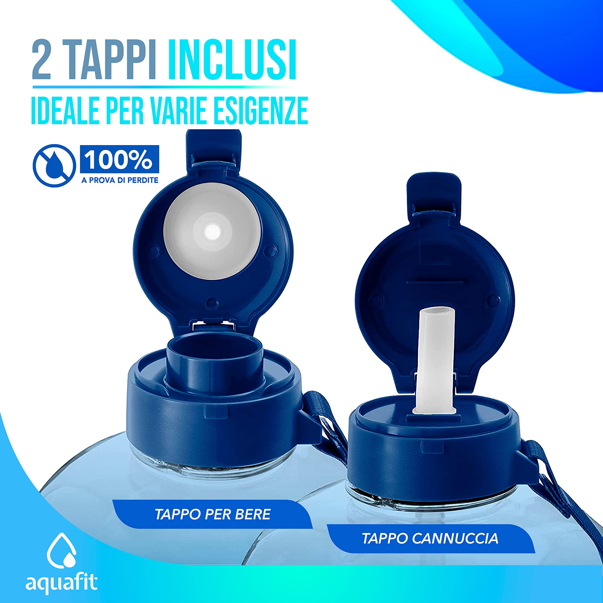 AQUAFIT Borraccia Palestra 2,3 lt con Cannuccia - Borraccia 2 Litri Motivazionale con Indicatore Tempo - Gallon Water Bottle