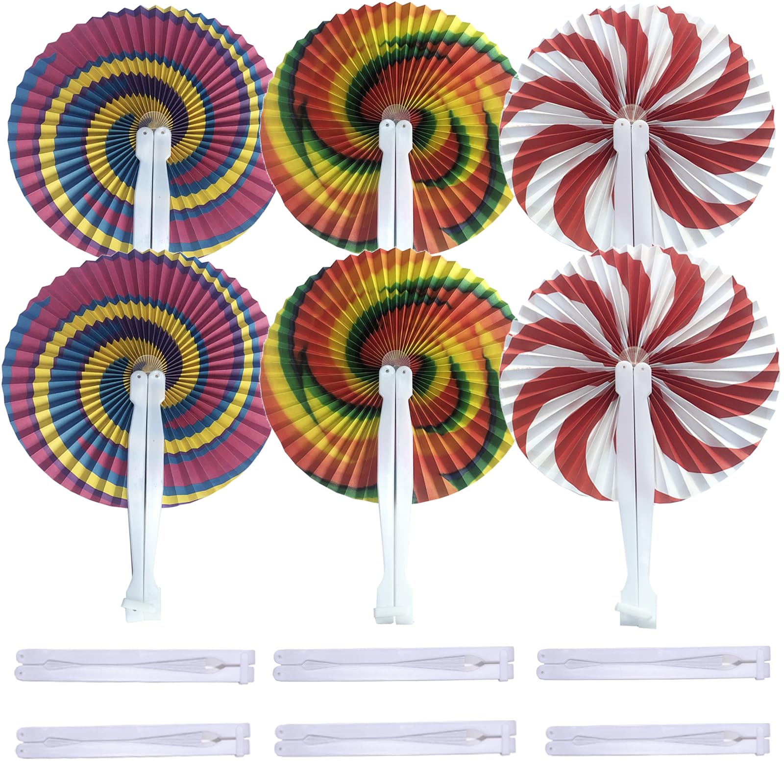 Bestage 24 Pack Round Folding Handheld Paper Fans Accordion Fans Assortment for Party Wedding Favor Birthday Supplies