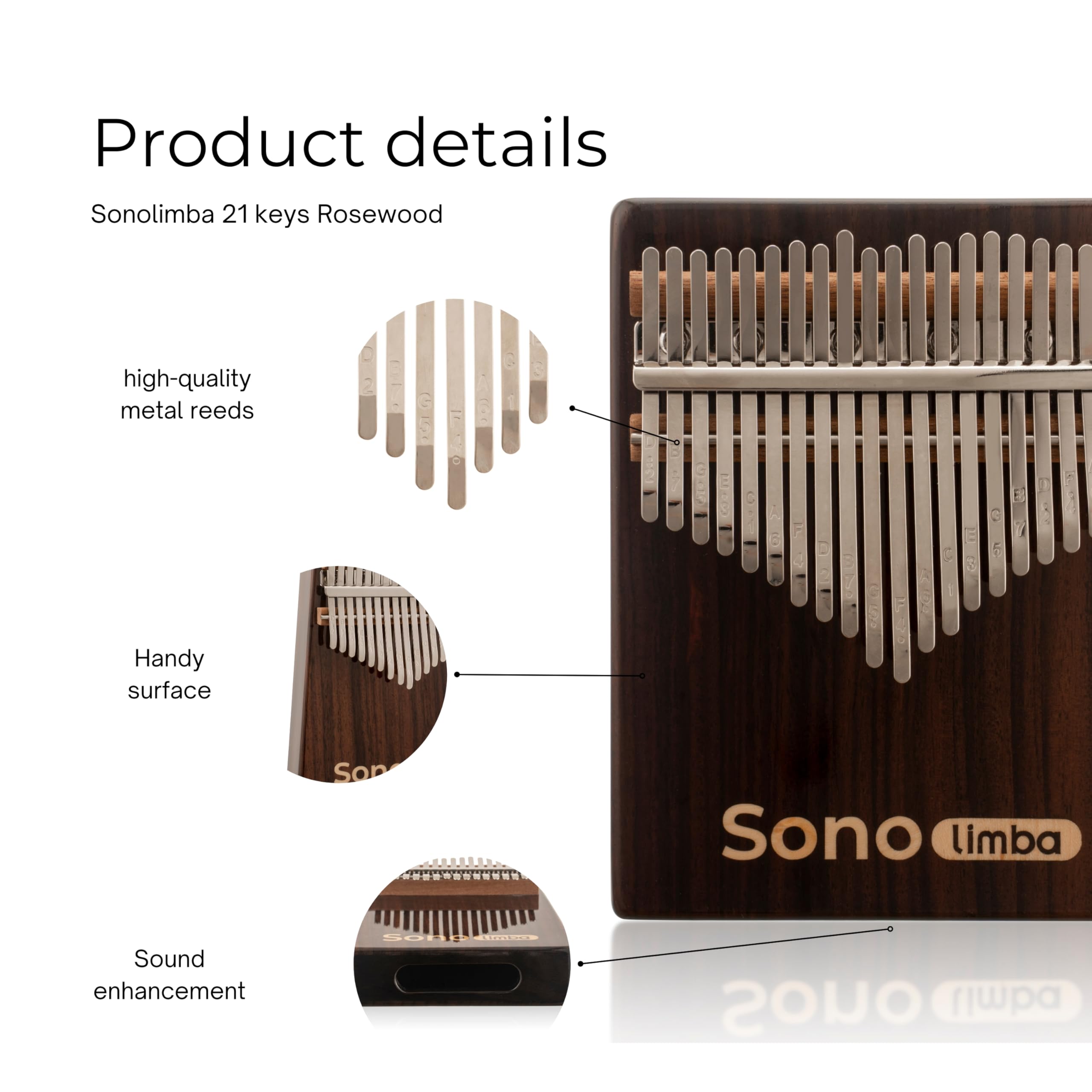Sonolimba "Kalimba z 21 przyciskami" – pianino na kciuk z wysokiej jakości drewna różanego – kciuk na palec w zestawie z pokrowcem ochronnym, gratis śpiewnik i młotek do głosowania – marimbaphone