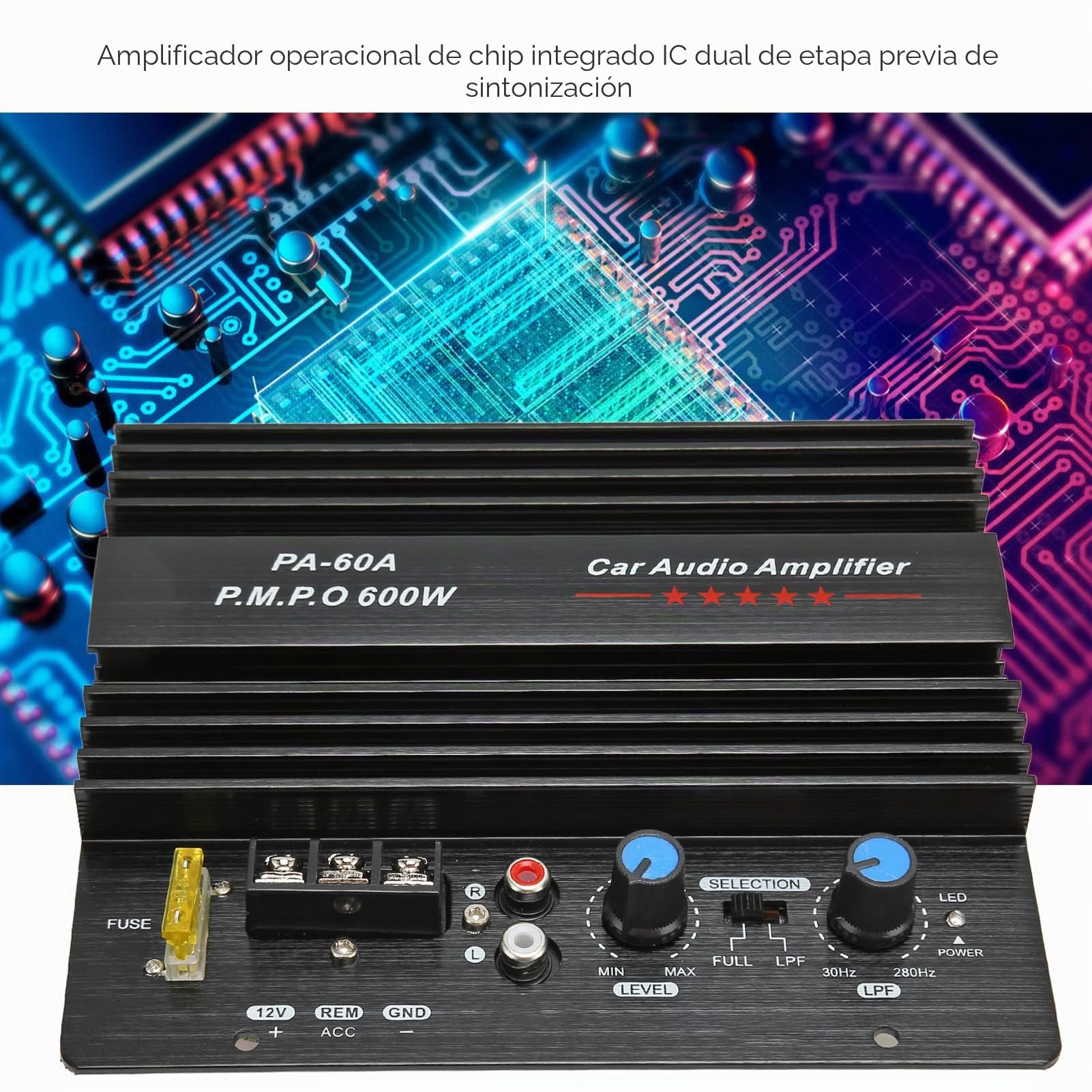 Tablero del Amplificador de Potencia de Sonido del Coche, Tablero del Amplificador del Coche 12V, Audio de Alta Potencia, Amplificador Expuesto del Subwoofer 600W, Amplificador de