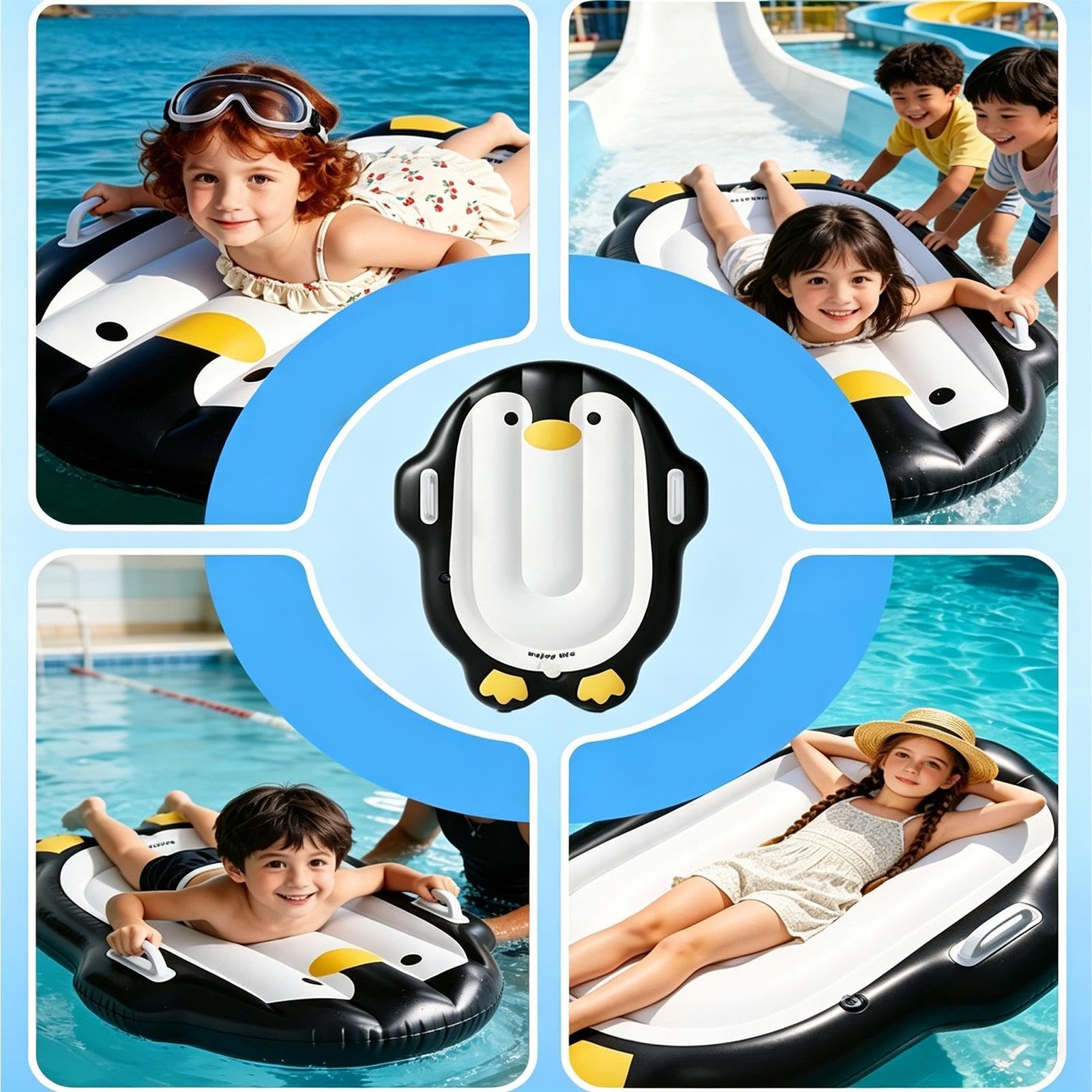 Generisch Bodyboard Kids – 600 G Pinguin-Surfbrett Mit Griffen | Tragbares Schwimmendes Brettspielzeug | Wasserrutsche Für Und Mädchen Am, Poolpartyspaß Im Sommer, Leichte Schwimmmatte Zum Erlerne