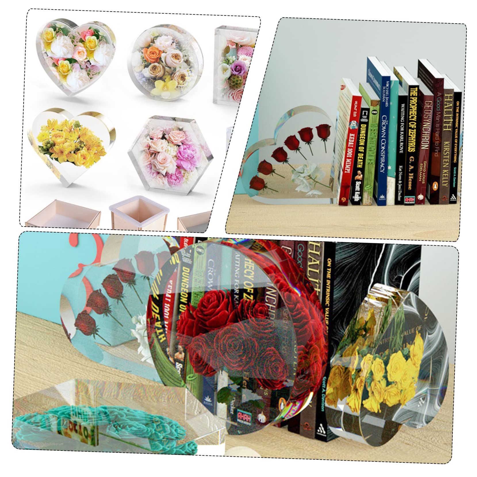 jojofuny 4 Pièces Moule Silicone Forme de Cœur pour Moule de de Fleurs et Support de DIY Matériau et Flexible Démoulage Facile et Réutilisable