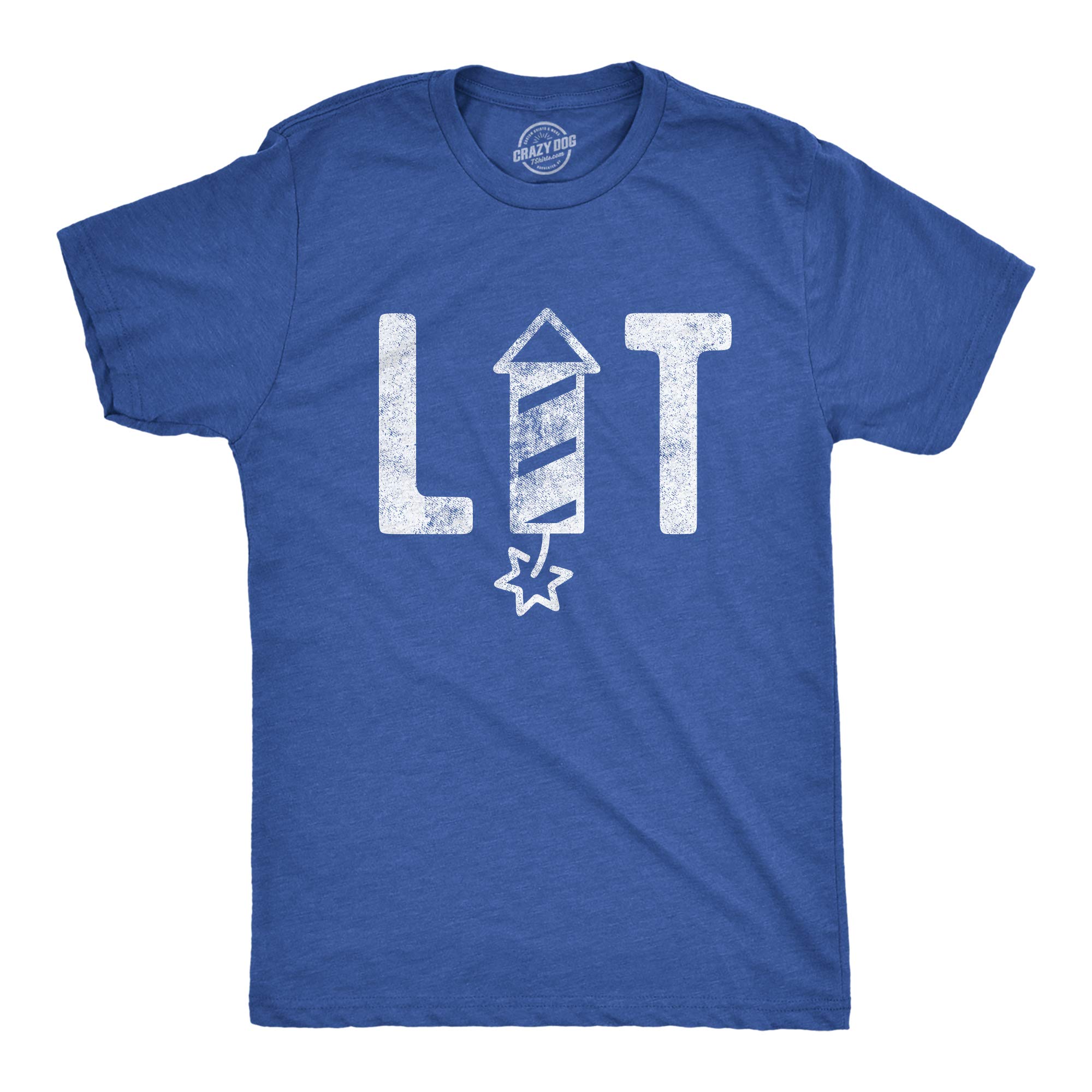 Crazy Dog T-ShirtsMens Firework T Shirts Funny 4th of July Tees Firecracker Graphic Novelty Tees for Guys