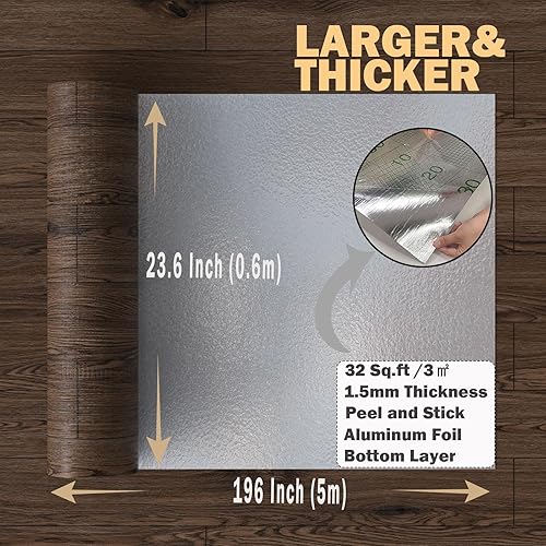 Miniatura 2 de Oxdigi Rollo de azulejos de vinilo grueso autoadhesivo, suelo de tablones de madera, impermeables, resistentes, fáciles de instalar, marrón intenso,