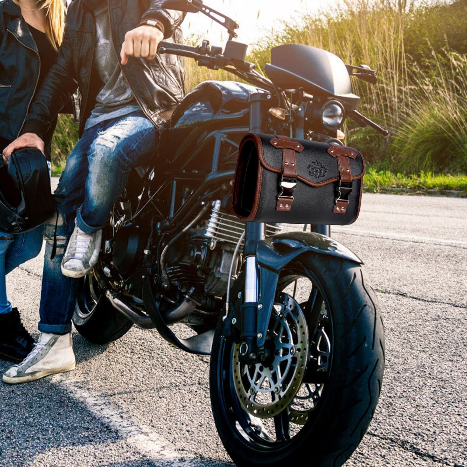 Sacoche de Fourche de Moto, Sac à Outils en Cuir, Sac à Outils
