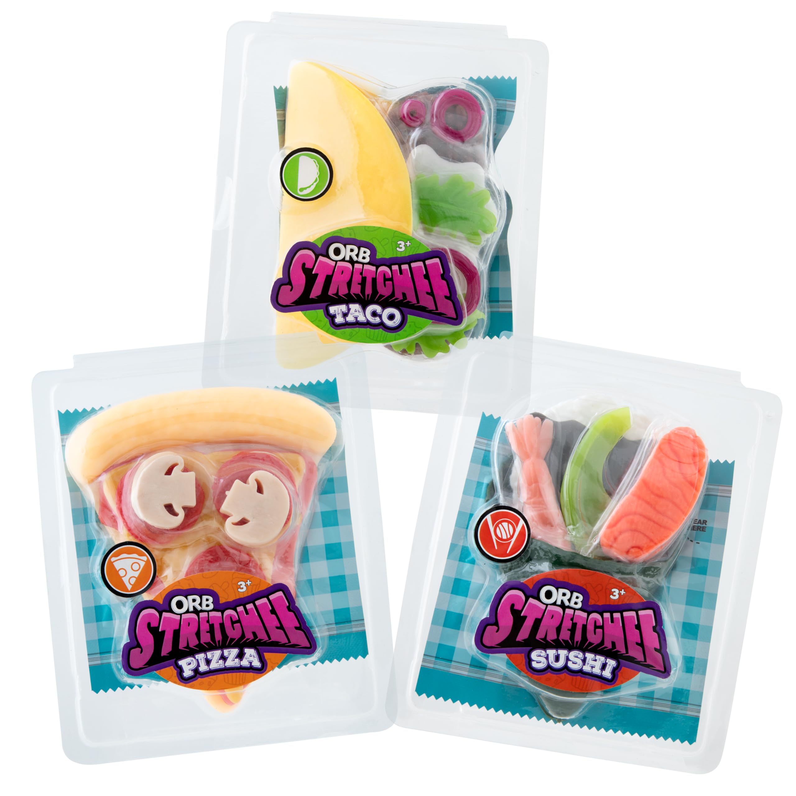ORB Stretchee Foodz - Secret Menu 3 Pack V2 - Mix and Match, Stretch, and Even Squeeze These Snacks for Stress Relief - Original Sensory/Fidget Toys for Kids and Adults