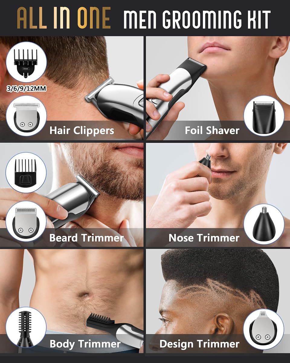 Ufree Beard Trimmer for Men, Waterproof Electric Razor, Grooming Kit Silver image 1