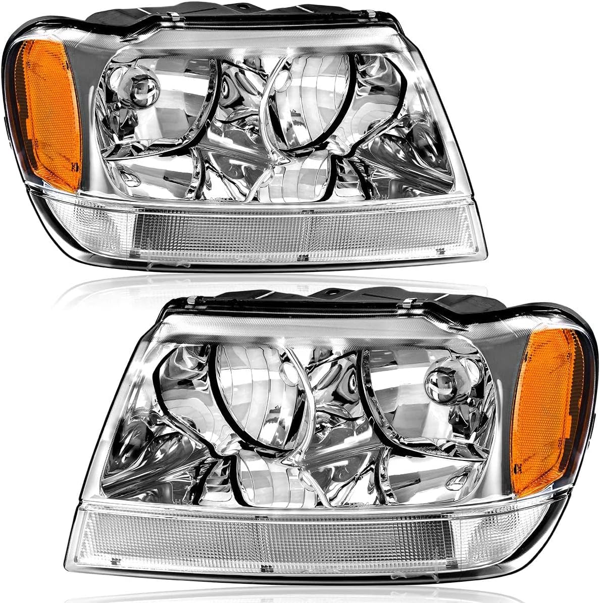 Buy 1 get 1 OEDRO Headlights Assembly Compatible with 1999-2004 Jeep Grand Cherokee 4 Door Headlights with Amber Reflectors Clear Chrome Housing (Driver & Passenger Side)
