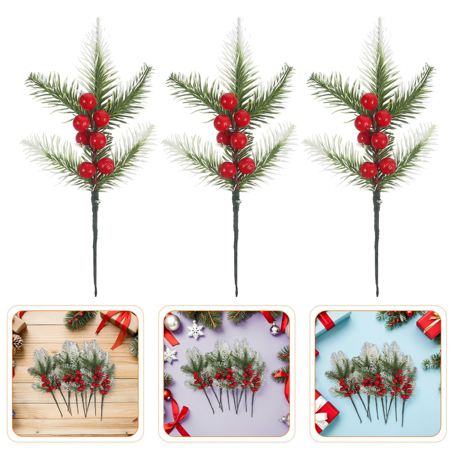 Toyvian 20piezas Ramas De Pino Navideñas Artificiales Bayas Falsas Decoración De Navideña para Arreglos y Centros De Mesa De Invierno
