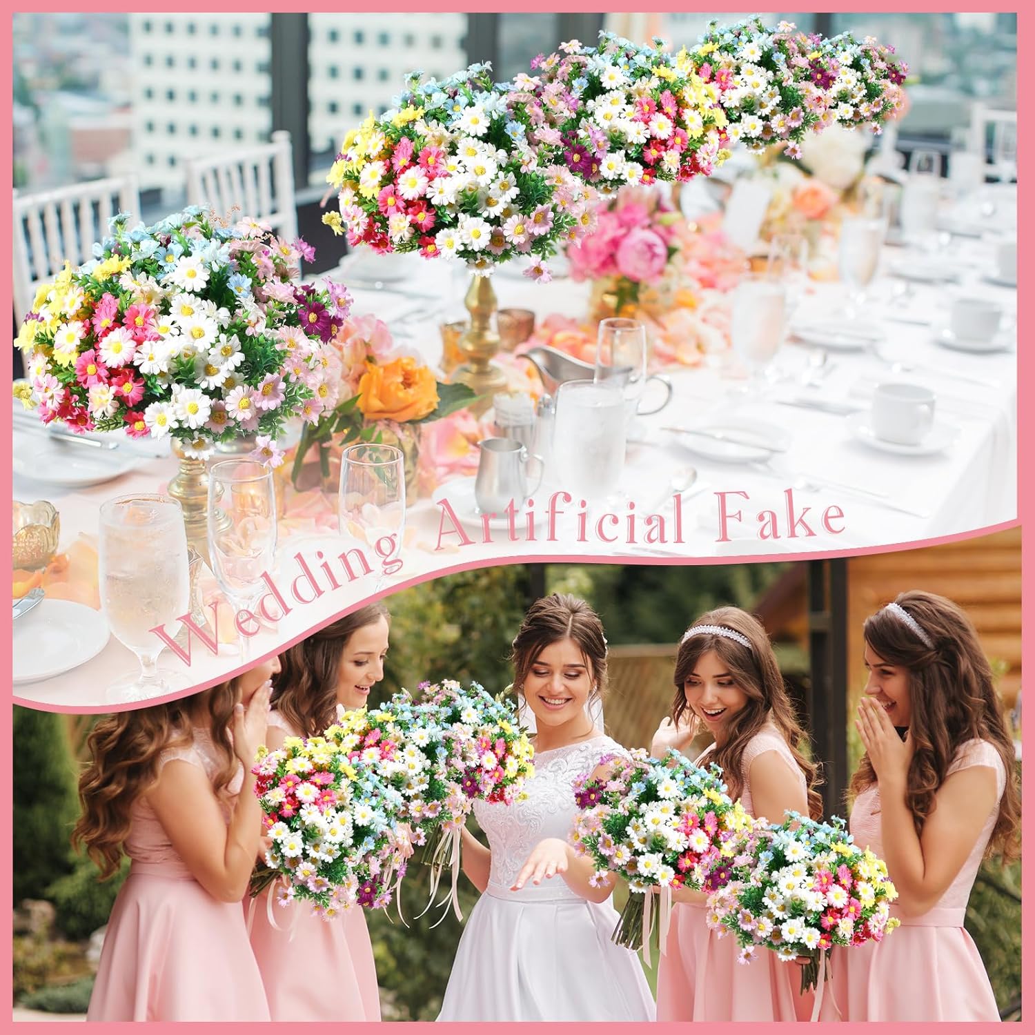 Crowye 48 Bundles Artificial Daisies Plastic Flowers Outdoor UV Resistant Fake Daisy Faux Plants Fake Flowers for Home Window Garden Planter Indoor Outside Decorations, Multicolor - Image 4