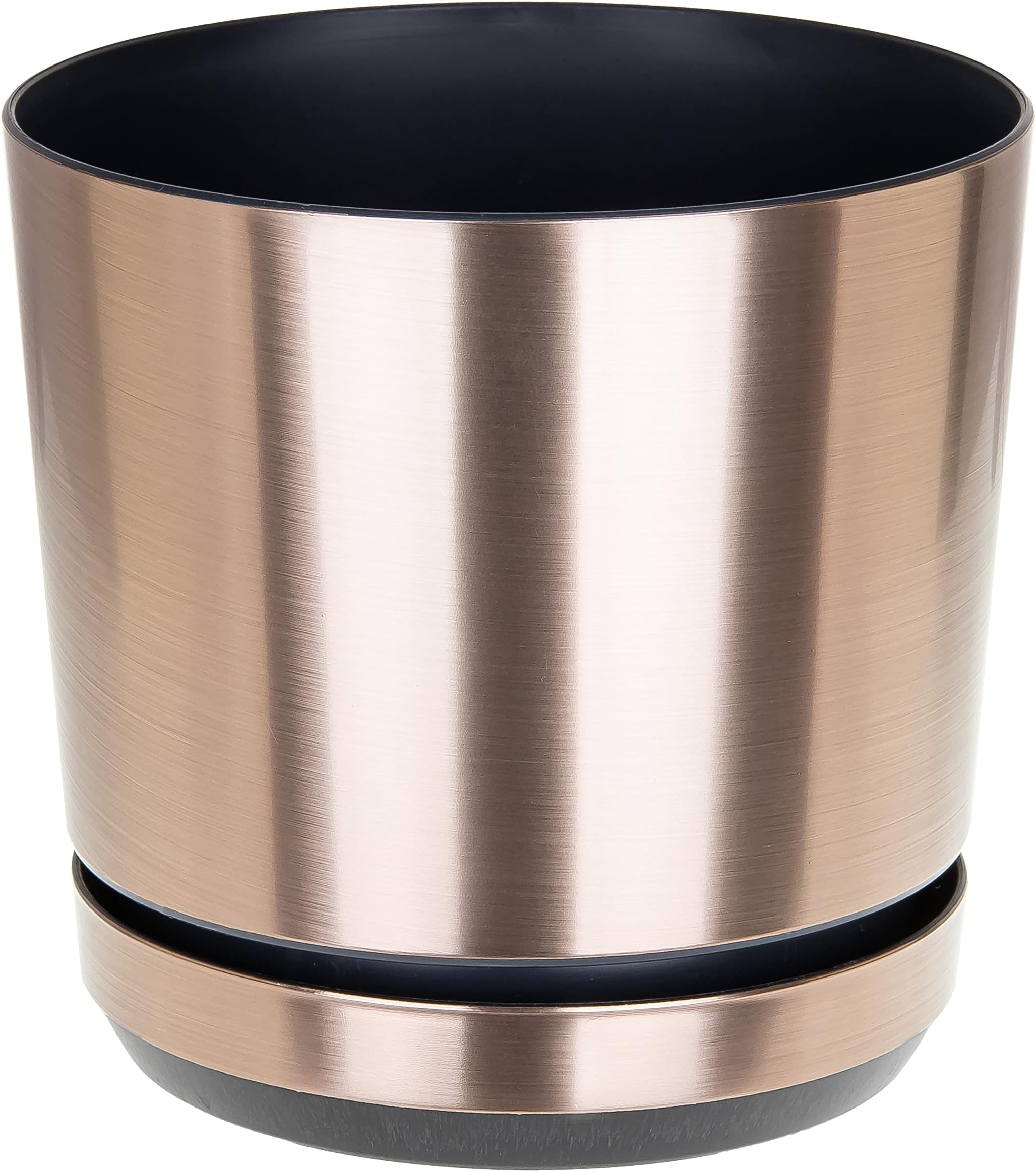 KORAD Brushed Steel Effect Indoor Plant Pots with Saucer and Drainage Holes, Round, Modern and Decorative Flowerpot for All Houseplants, 6 sizes, 25 colours (21 cm - 8.3 inches)