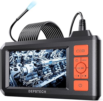 DEPSTECH 5.5mm Industrial Endoscope, 1080P Digital Borescope Inspection Camera with 4.3" Screen, IP67 Waterproof Snake Camera with Lights,16.5FT Semi-Rigid Cable, 32GB Card &Photo Capture (Orange)