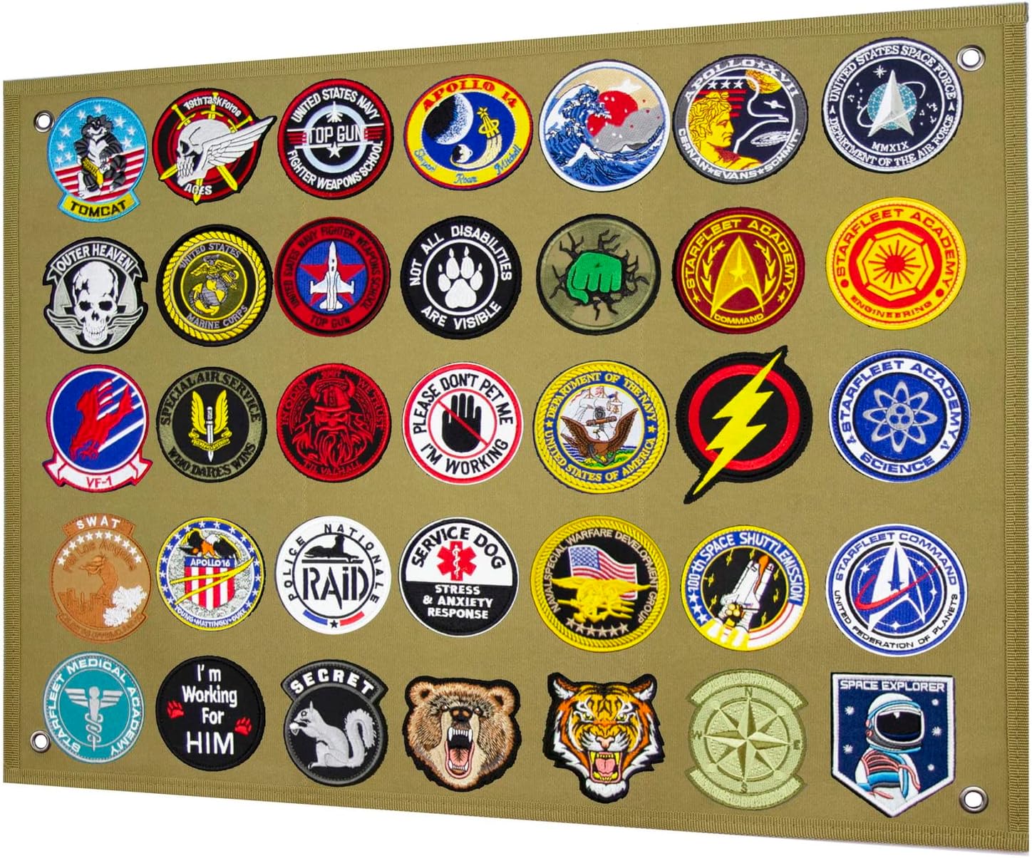 Tactical Patch Display Panel Holder Board for Military Army Combat Morale Uniform Hook and Loop Emblems, 43 Inches x 27.5 Inches (Large), with 1 Flag Patch Included