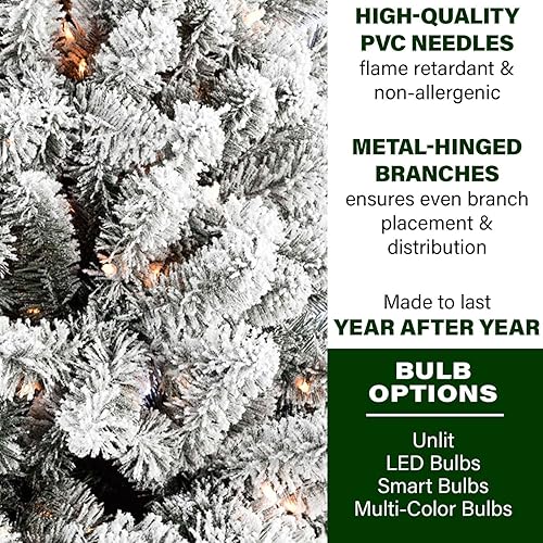 Miniatura 15 de Fraser Hill Farm Árbol de Navidad artificial flocado de pino de Alaska de 12 pies con luces LED blancas cálidas y soporte, árbol falso plegable