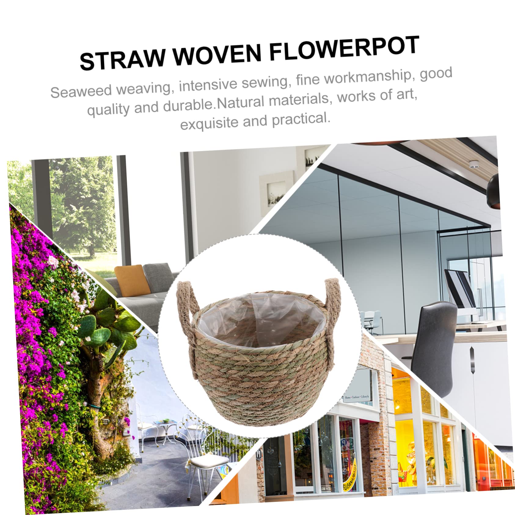Gewebter Blumentopf aus Seegras Kreativer und Dekorativer Aufbewahrungskorb Handgefertigt 24cm Durchmesser für Indoor Pflanzen und Sukkulenten