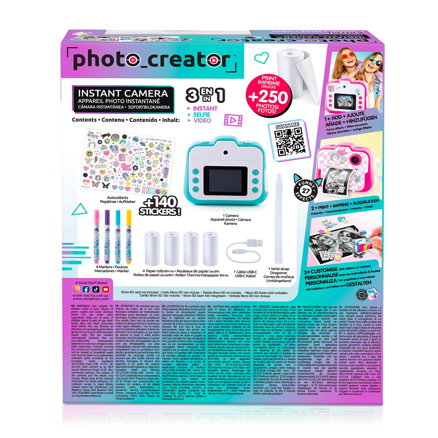 Canal Toys – Photo Creator - Appareil Photo en Impression Instantané - Turquoise – Appareil Photo Enfant avec Papier Inclus – Idéal Souvenir, Selfies & créations – Dès 8 Ans - Idée Cadeau - CLK 001T