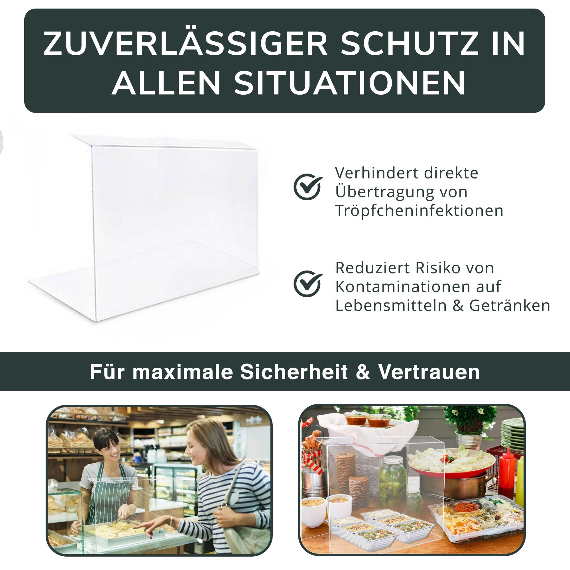 A+H, vetrina in plastica per la protezione degli alimenti, tipo 2, lunghezza: 100 cm, per la ristorazione, banconi e vetrine di dolci, in vetro trasparente, Stärke 5mm