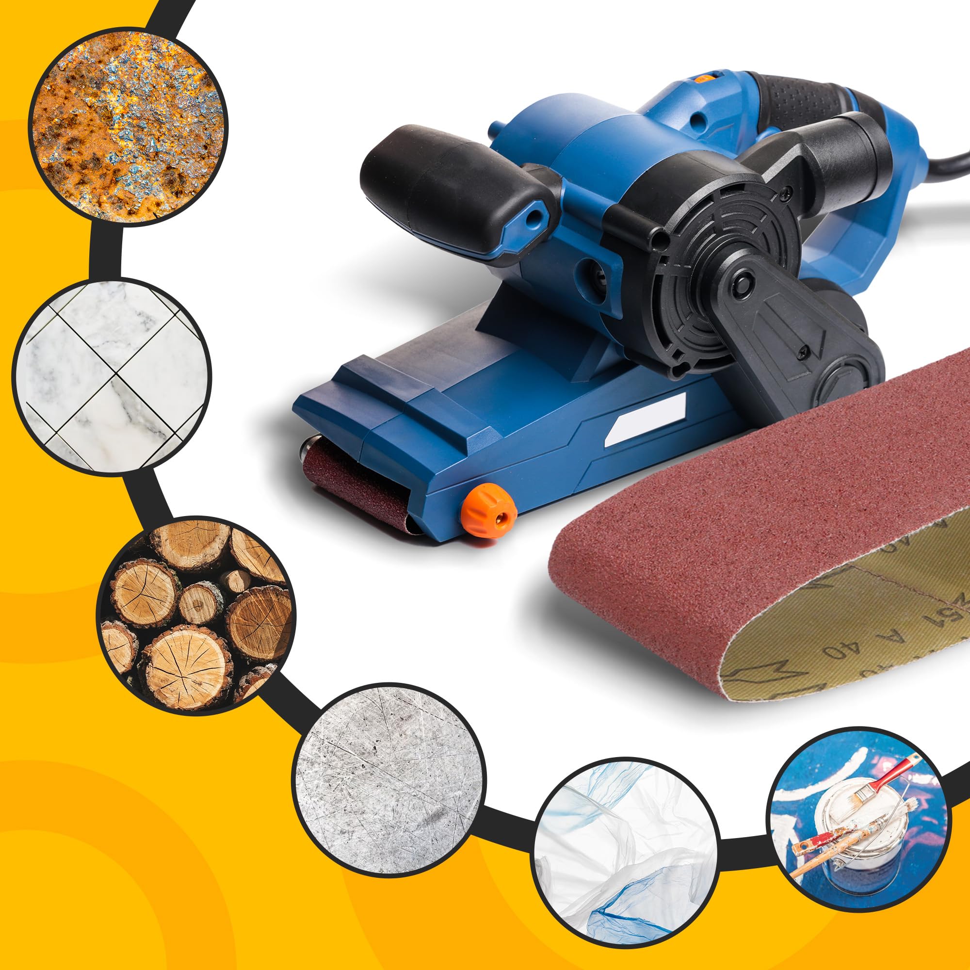 5x Nastro Abrasivo 75x533 mm P40 Levigatrice Macchina Cinghia Tessuto Carteggiatura Affilatura Sbavatura Rimozione Ruggine Legno Metallo Plastica Robusto Lunga Durata