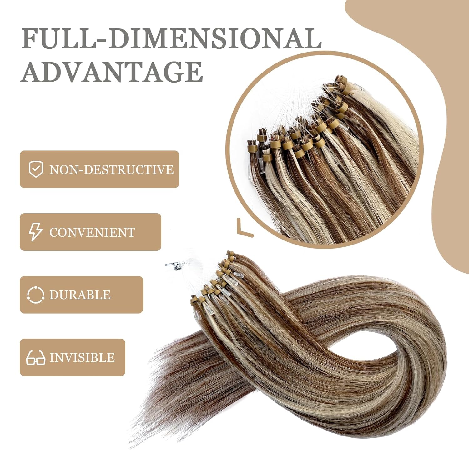 Remy-Hair Microlink Hair Extensions Human Hair Micro Bead 18inch 40g/pack Micro Link Beads Micro Loop Hair Extensions Real Human Hair Color #P4/16 Light Blonde Mix Dark Brown