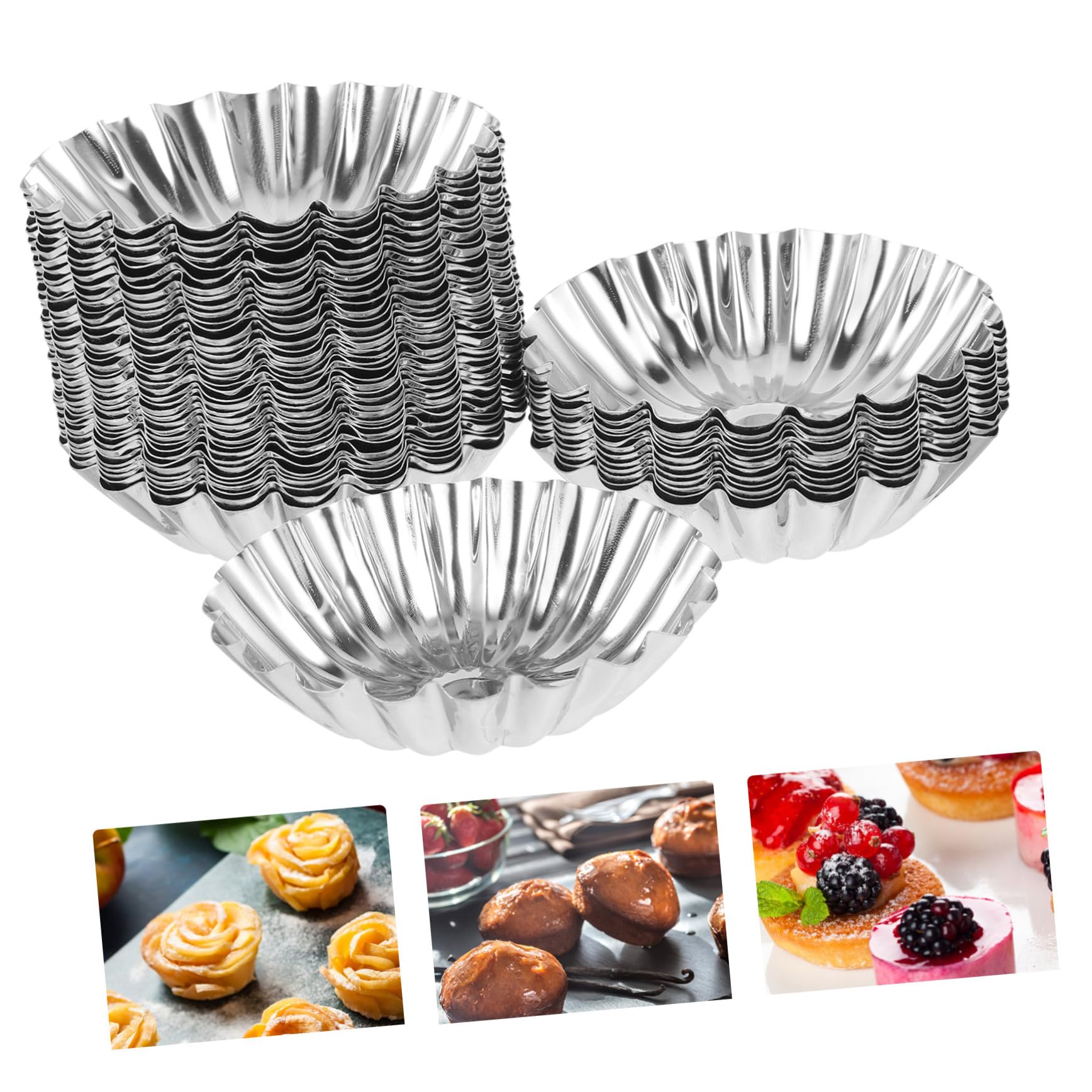 SECFOU 50 Stück Edelstahl Tartelette Formen Hitzebeständige Backformen für Eierkuchen Muffins und Pudding Stabile Wiederverwendbare Kuchenformen für Küche und Gastronomie