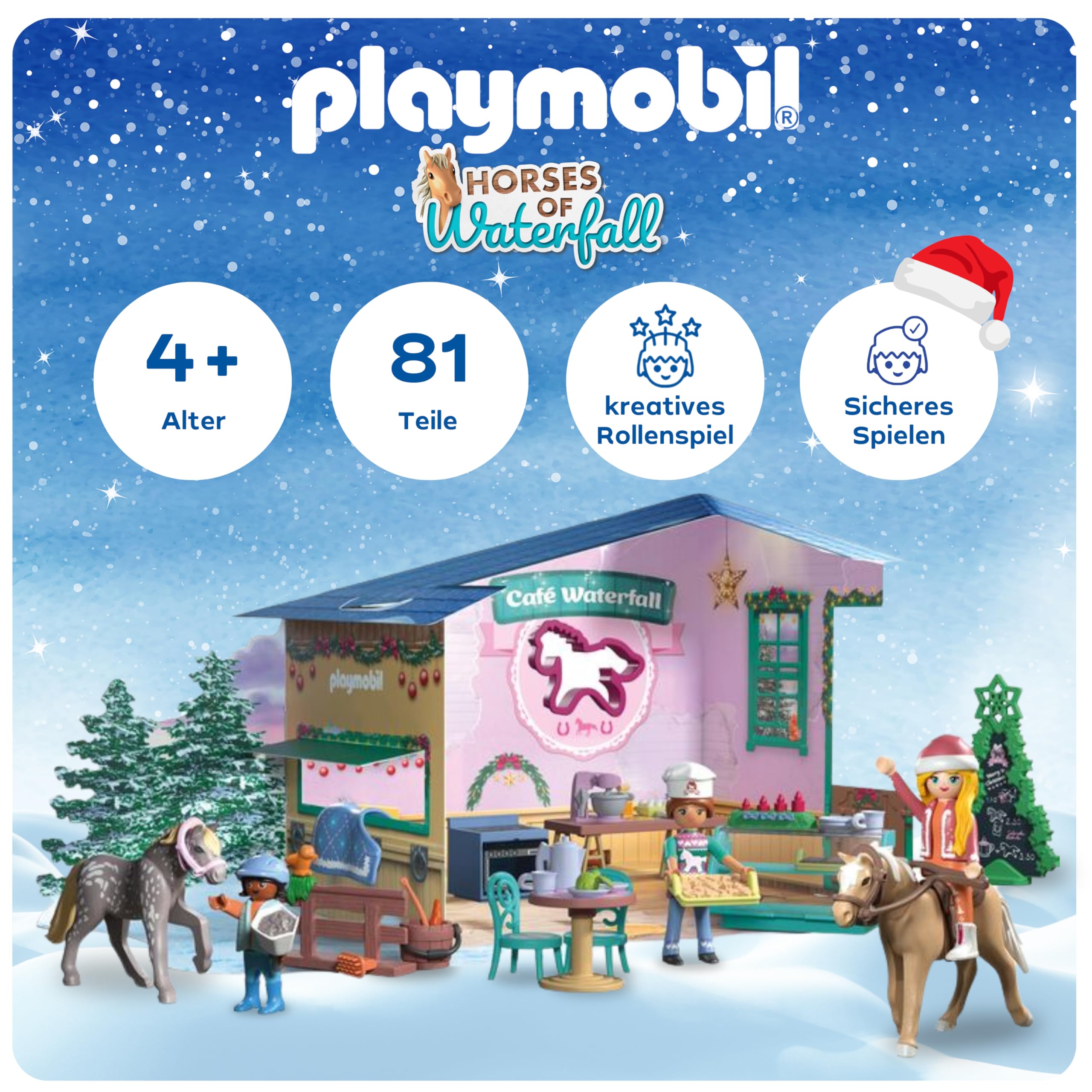 PLAYMOBIL | Adventskalendar | Horses of Waterfall | Weihnachtsbacken im Reitcafé | Adventskalender für Pferdefans | Mit täglichen Überraschungen & Zubehör | Für Kinder ab 4 Jahren | 71952