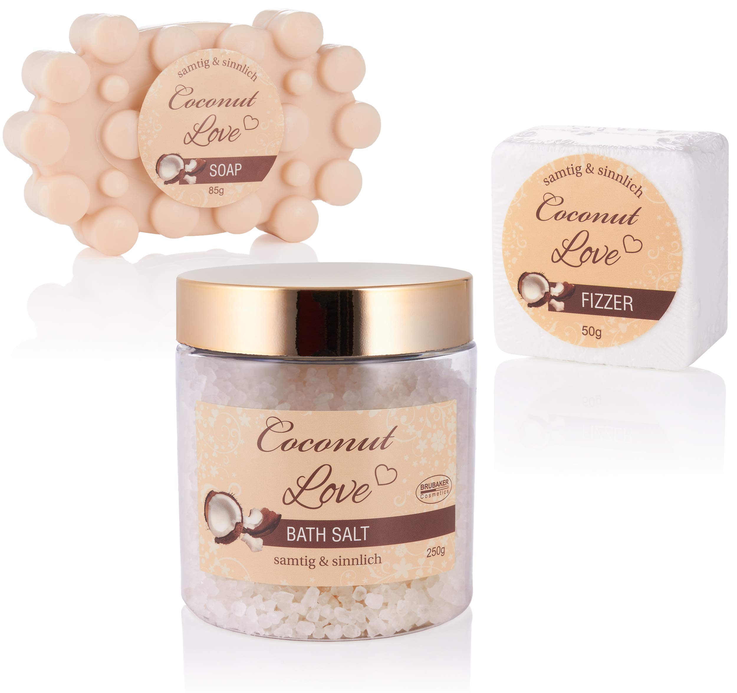 BRUBAKER set da bagno 'Coconut Love' presentato in una mini vasca da bagno color oro, 6 pezzi