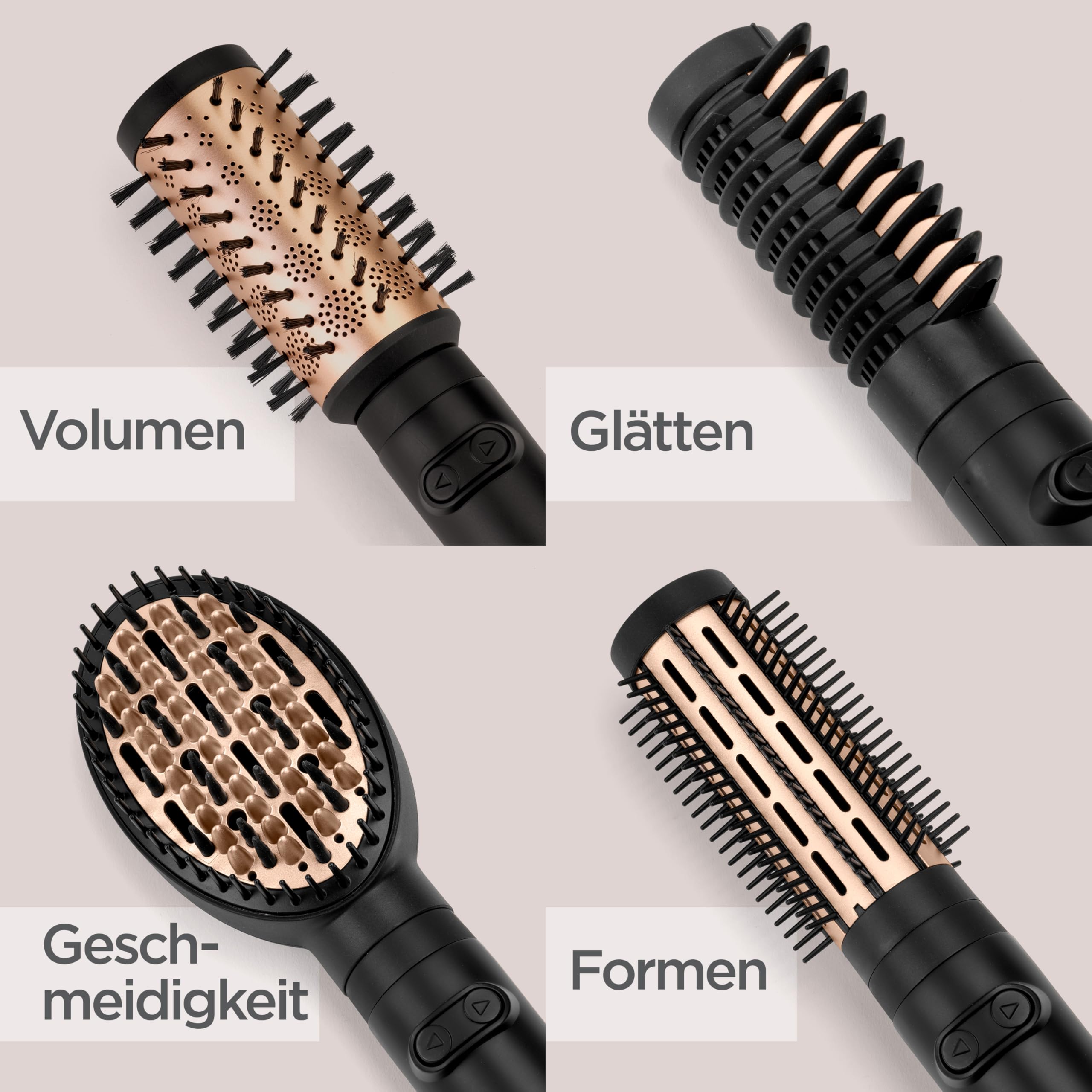 BaByliss Big Hair Luxe Rotierende Warmluftbürste, Föhnbürste mit 4 Aufsätzen zum Glätten, Bürsten und für Volumen und Form, Luxuriöse Föhnbürste für Glanz und Geschmeidigkeit, Testsieger, AS970E