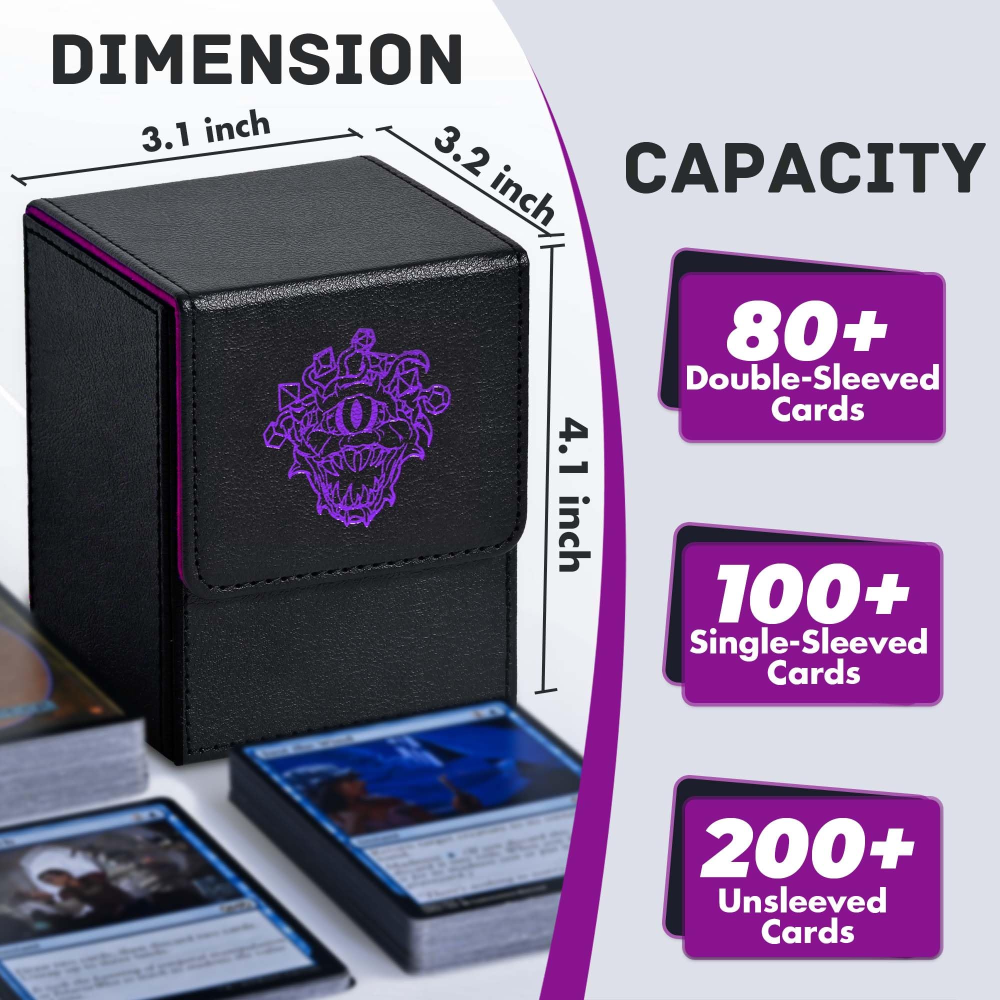 ZLCA Card Deck Box for MTG Cards with 2 Dividers, PU Leather TCG Card Deck Case Holder for Magic Commander Yugioh(Black&Purple,Eye Demon)