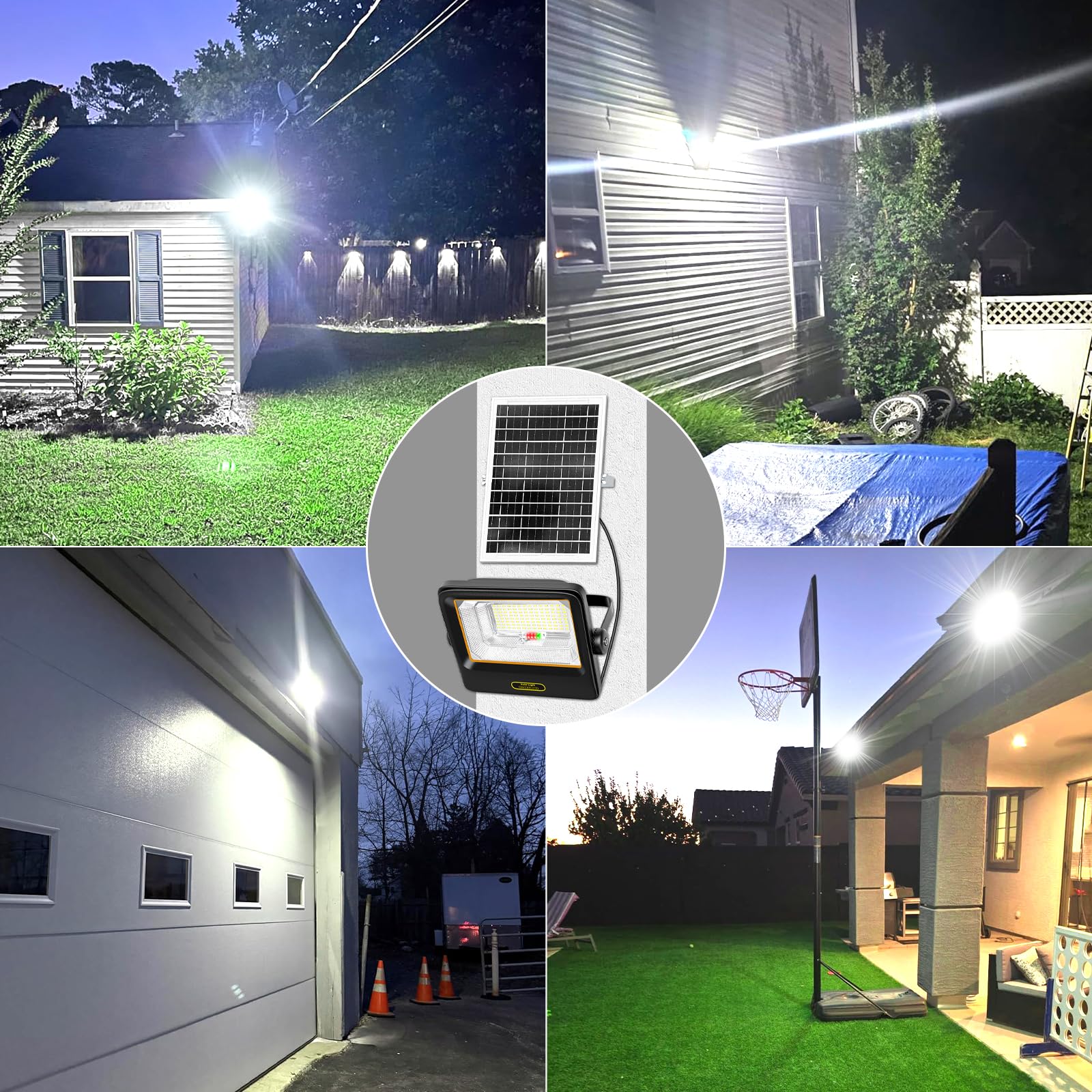 200W Focos LED Exterior Solares con Control Remoto,Indicador de Batería,7 Modos,IP67 a Prueba de Agua con Cable de 4.2m,Luz Solar Exteriorpara Garaje,Jardín,Puerta de Entrada,Patio y Césped