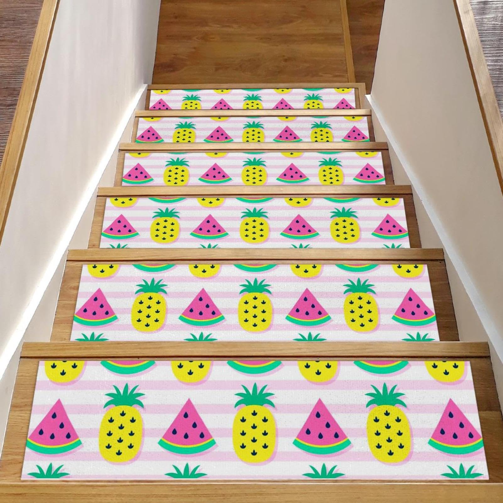 Alfombras para escaleras de madera antideslizantes interiores de 30x8" con piñas y sandías