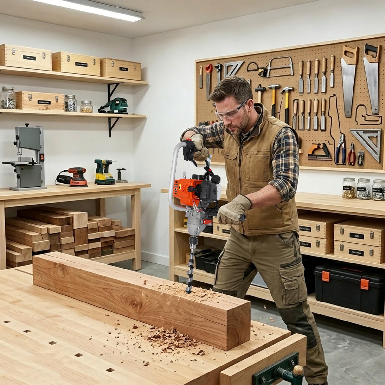 Wiertło do gleby na benzynę, 800 W, wiertło ogrodowe z 2 końcówkami Ø | Wiertło spalinowe z silnikiem o pojemności 25,4 cm³, bezprzewodowa wiertarka do ogrodnictwa, rolnictwa i budów na zewnątrz