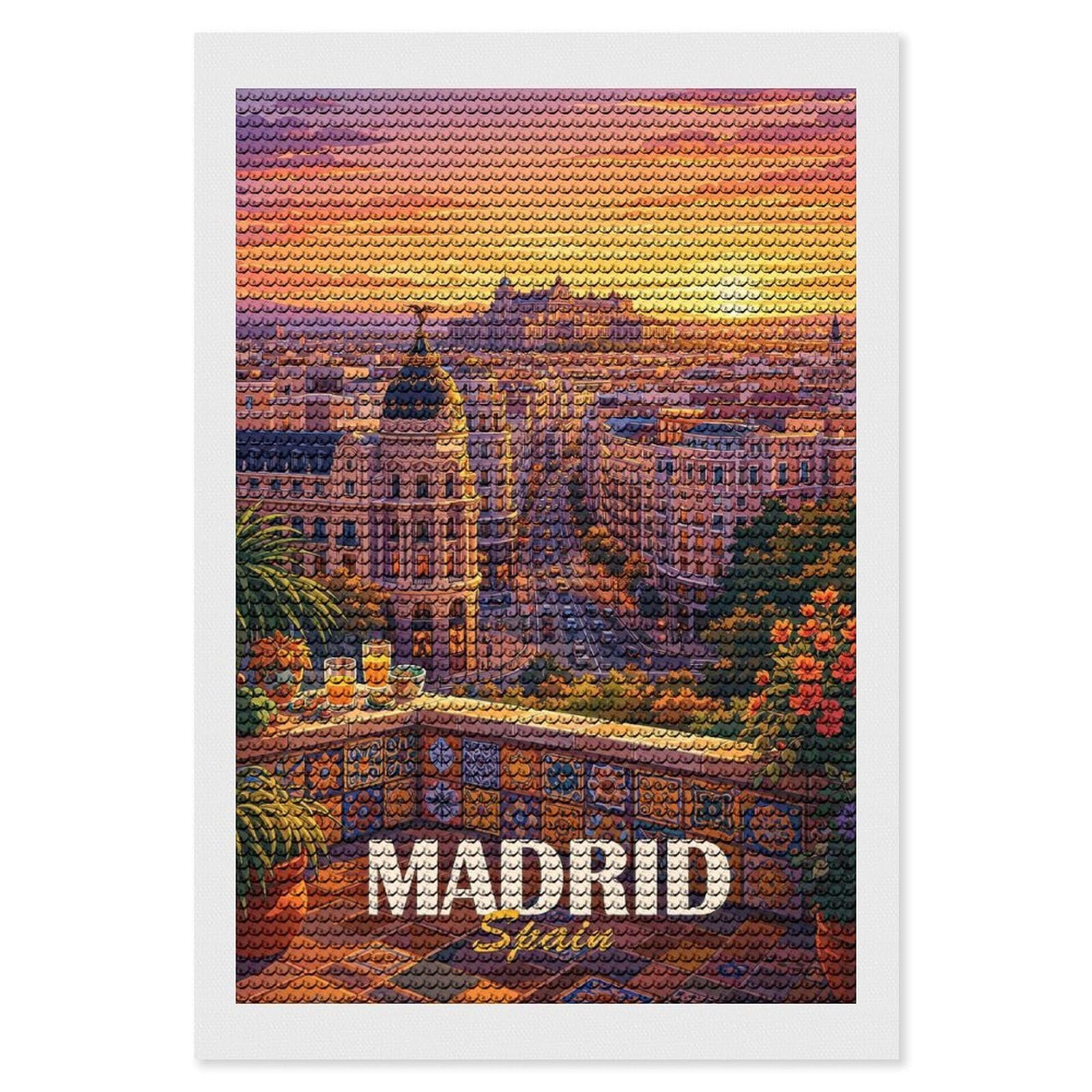 Junmoney Madrid Cityscape at Sunset Full Drill Diamond Painting Kit 8"x12", for Teens, Calming Craft to Unwind, Home Wall Decor, Christmas Gift