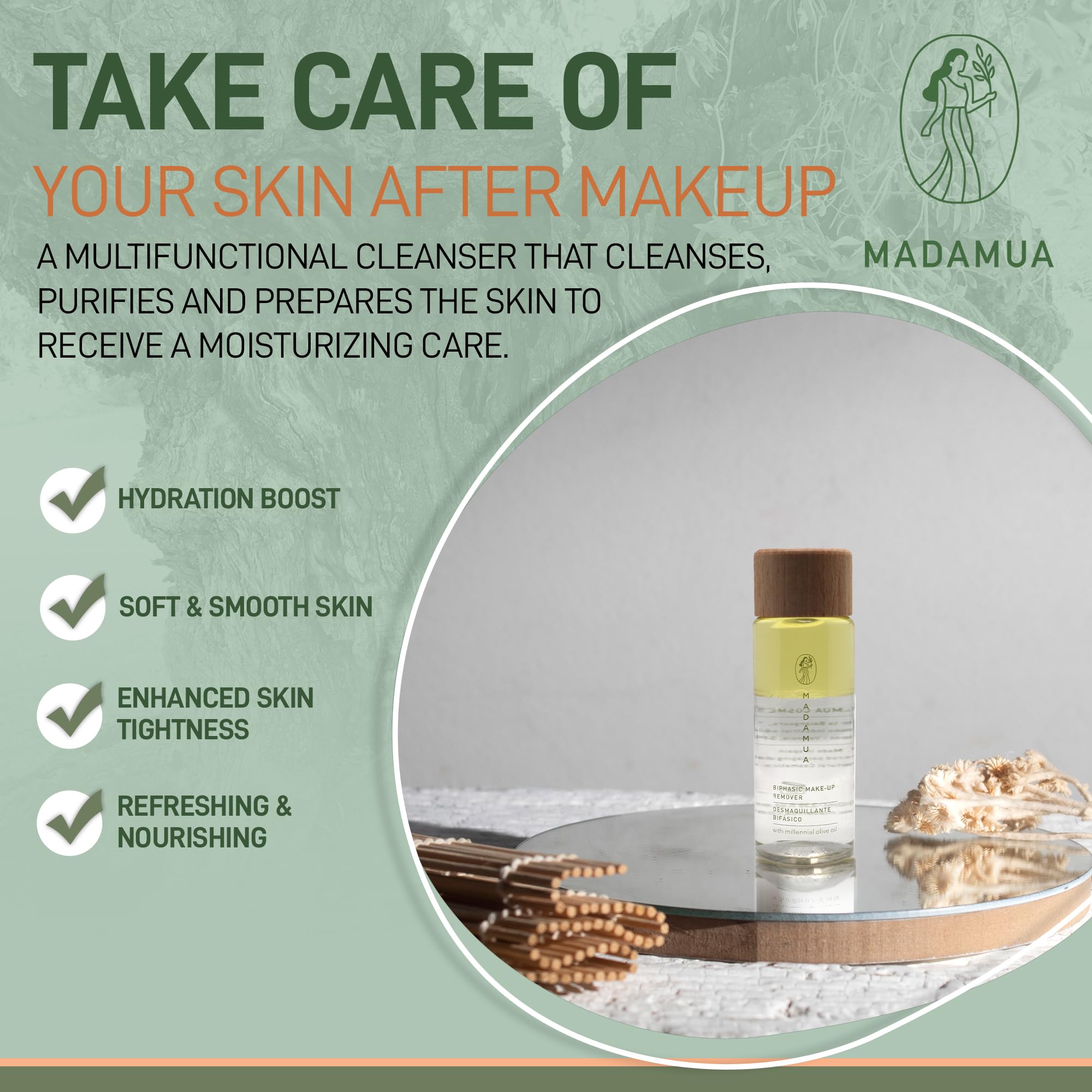 Biphasic - Removedor de maquillaje impermeable - Limpiador a base de aceite de oliva milenario, líquido removedor de maquillaje de ojos de tamaño viaje, esencial de maquillaje para el cuidado 3