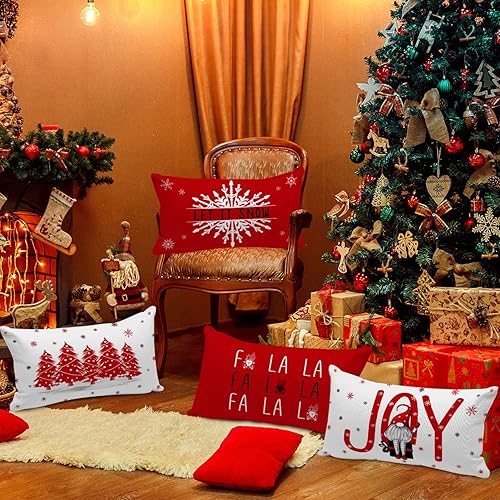 Miniatura 5 de Lanpn Juego de 4 fundas de almohada lumbar de 12 x 20 pulgadas, fundas decorativas de Navidad para cojín navideño de 12 x 20 pulgadas, para