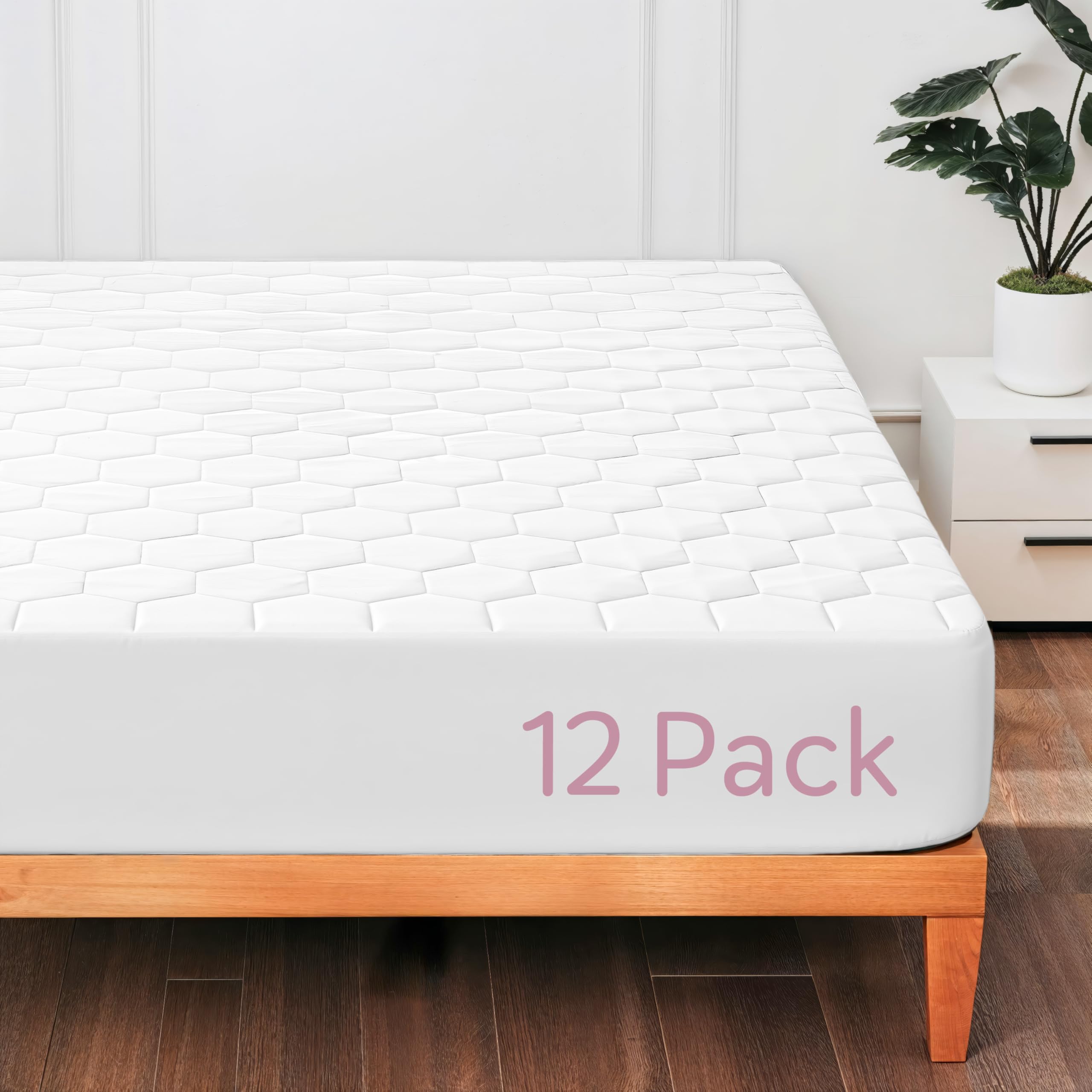 Hearth & Harbor 12 Pack King Size Quilted Fitted Mattress Pad Cover, 100% Waterproof Mattress Protectors, Deep Pocket Fitted Mattress Cover 8" - 21" (78" x 80", White)
