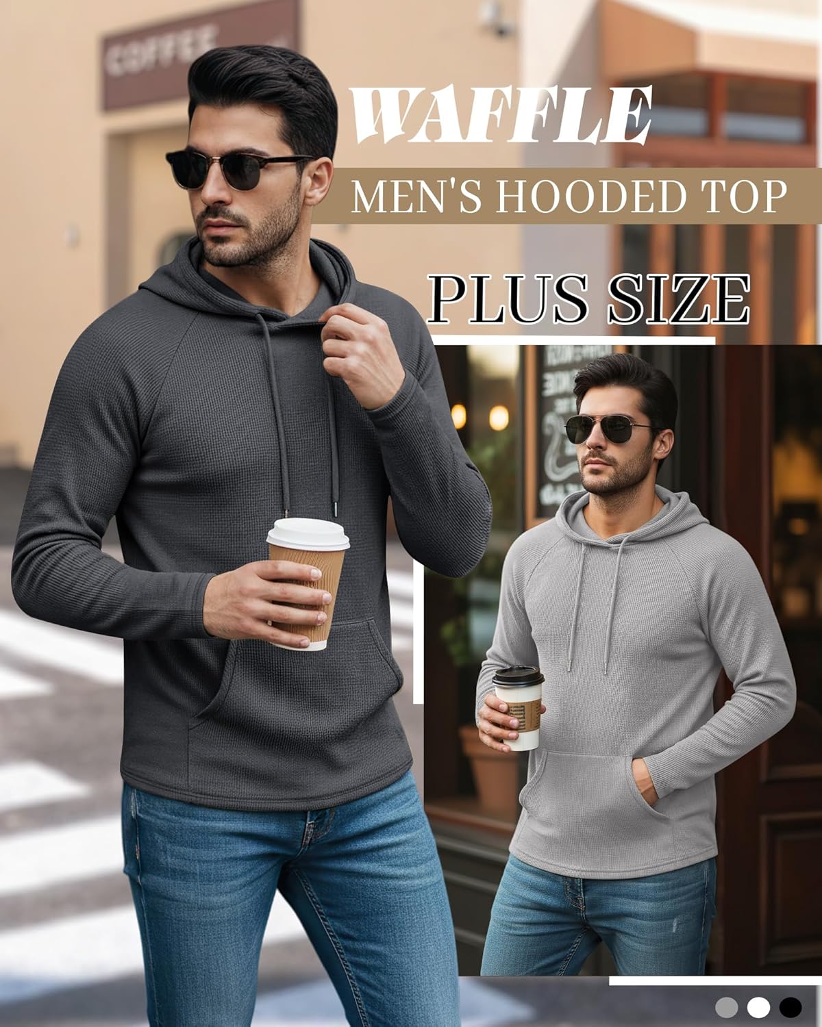 3 Pack Men's Big and Tall Hoodies Long Sleeve Waffle Knit Sweatshirts with Pocket Casual Workout Pullover - Image 2