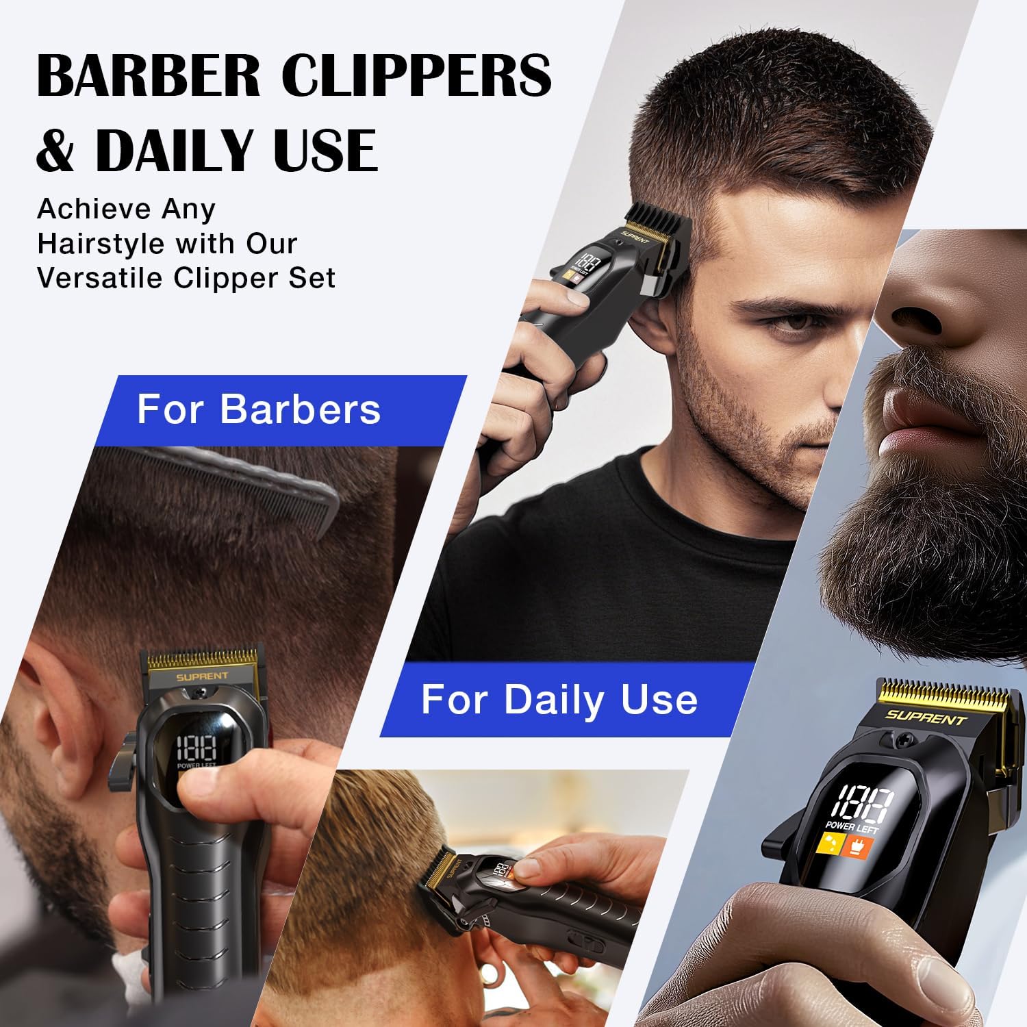 SUPRENT Hair Clippers Set for Men, Rechargeble USB-C Hair Trimmer for Professionals & Homecuts, LED Display (Black) - Image 7