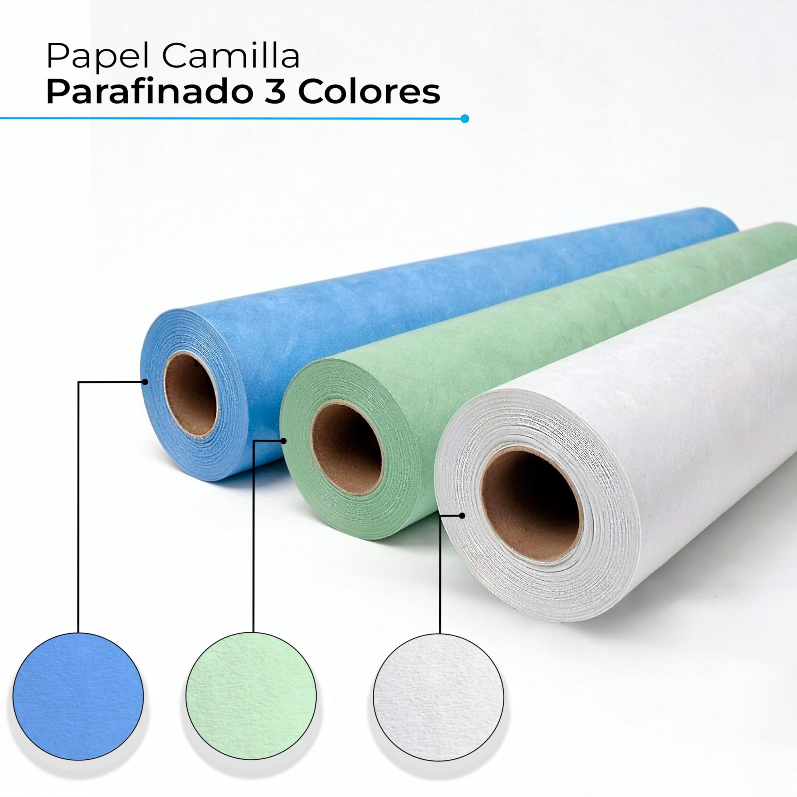Papel Camilla Parafinado Antigoteo Azul | 60 cm x 70 m (6 Rollos Sin Precorte)