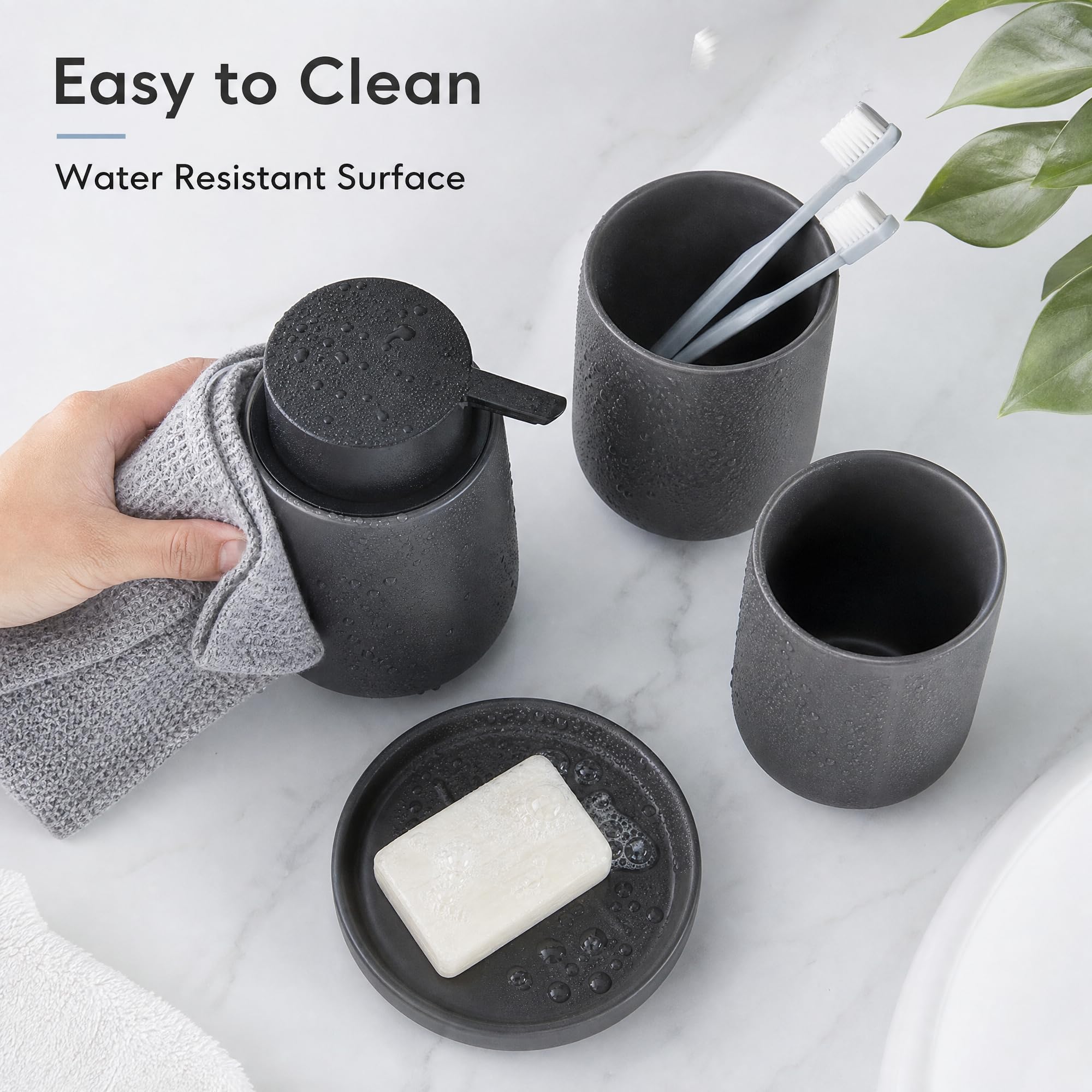 Juego de accesorios de baño de cerámica, dispensador de jabón espumoso, juego de soporte para jabón de baño y cepillo de dientes, 4 piezas con dispensador de jabón, jabonera, soporte para cepillo de