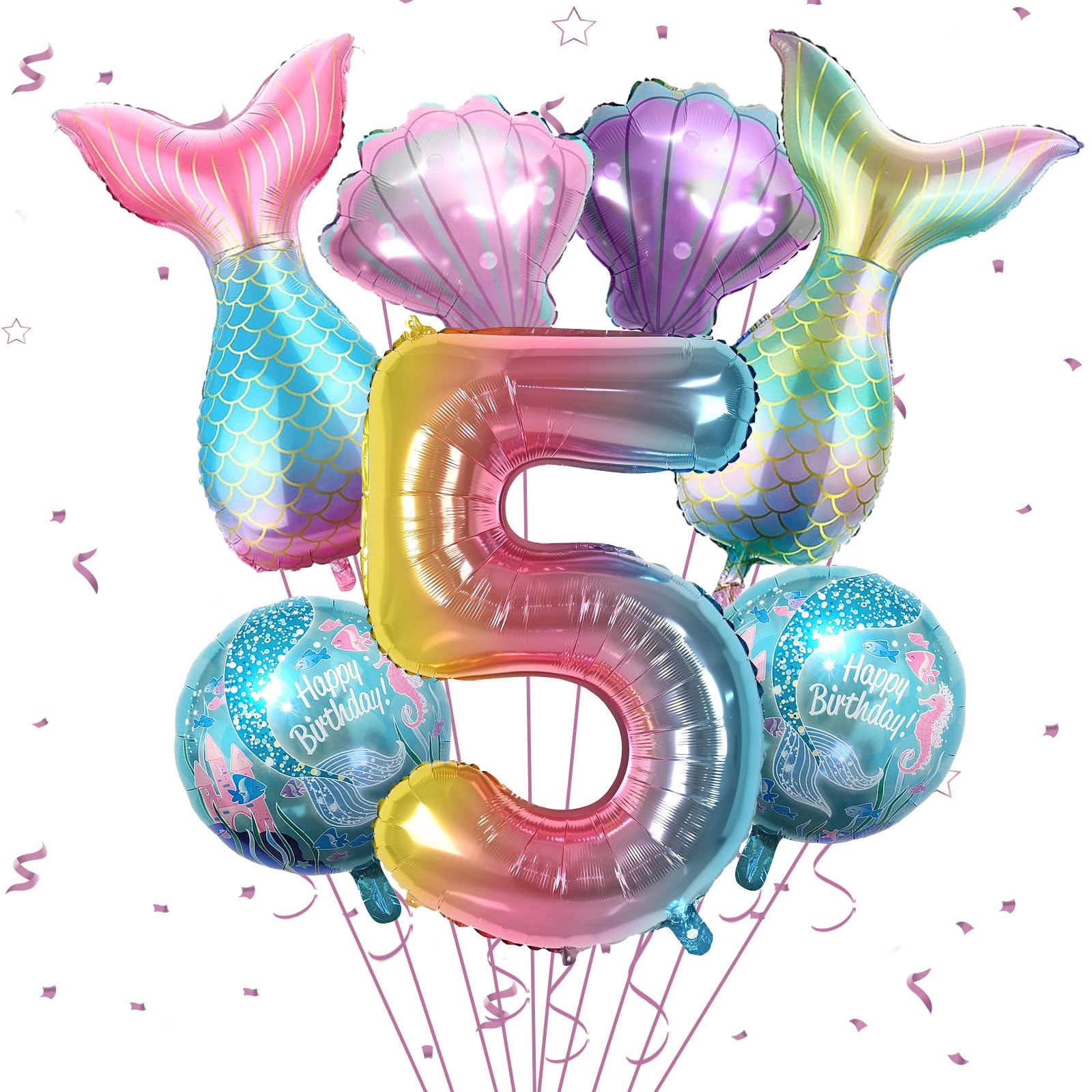 5th Mermaid Birthday Decorations,Pink Blue Balloons Kit Sea Balloon Tail Balloons for Girls Mermaid Party Baby Shower