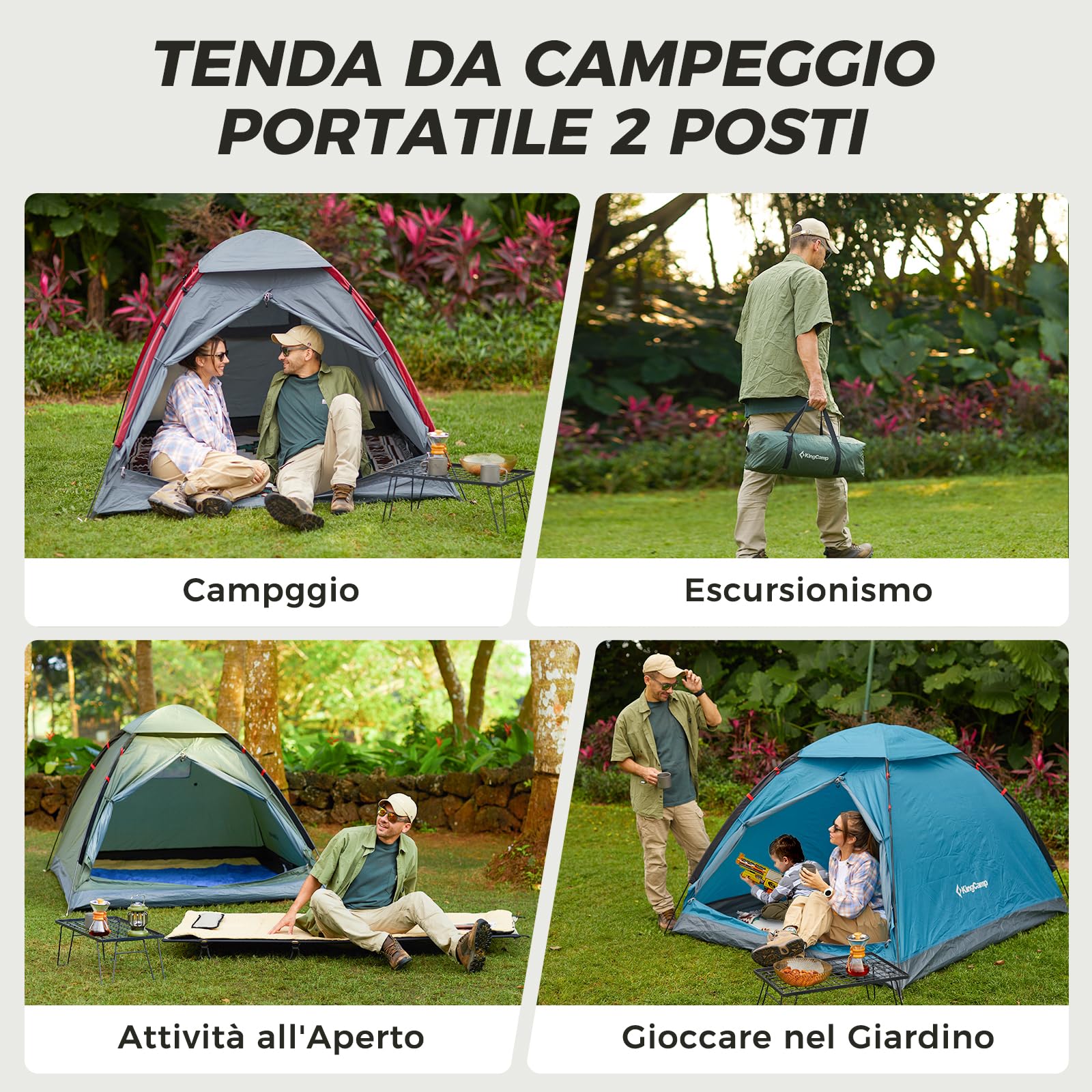 KingCamp Tenda da Campeggio 2-3 Persone Impermeabile 3000mm Ultraleggera 210x180x130 cm