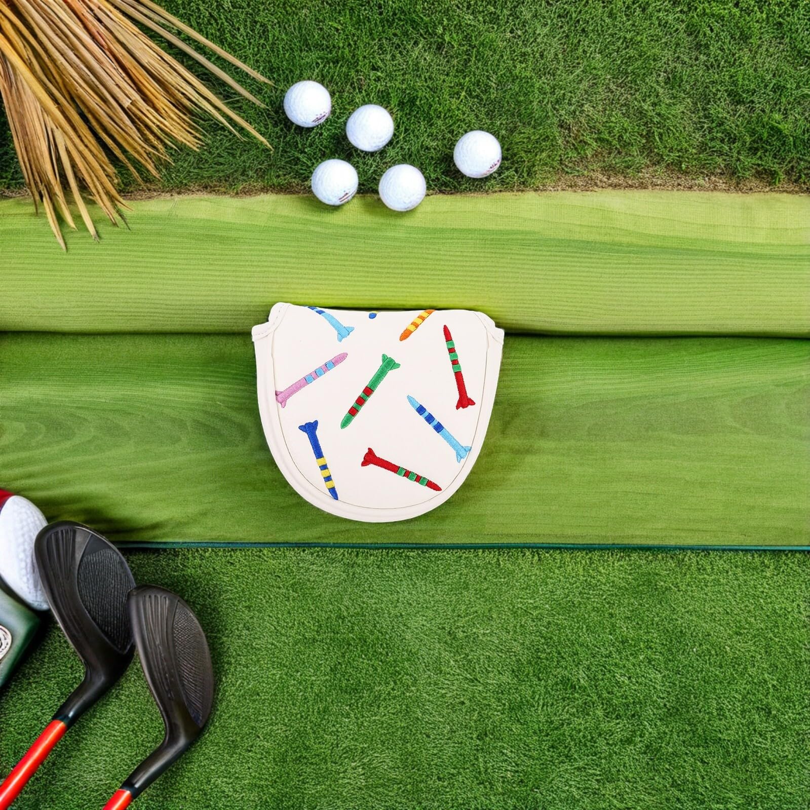 MAGICLULU Copri Putter da Golf Colore Bianco in Pu con Rivestimento Interno in e Design Ricamato, Protezione per di da Golf, Golfistico