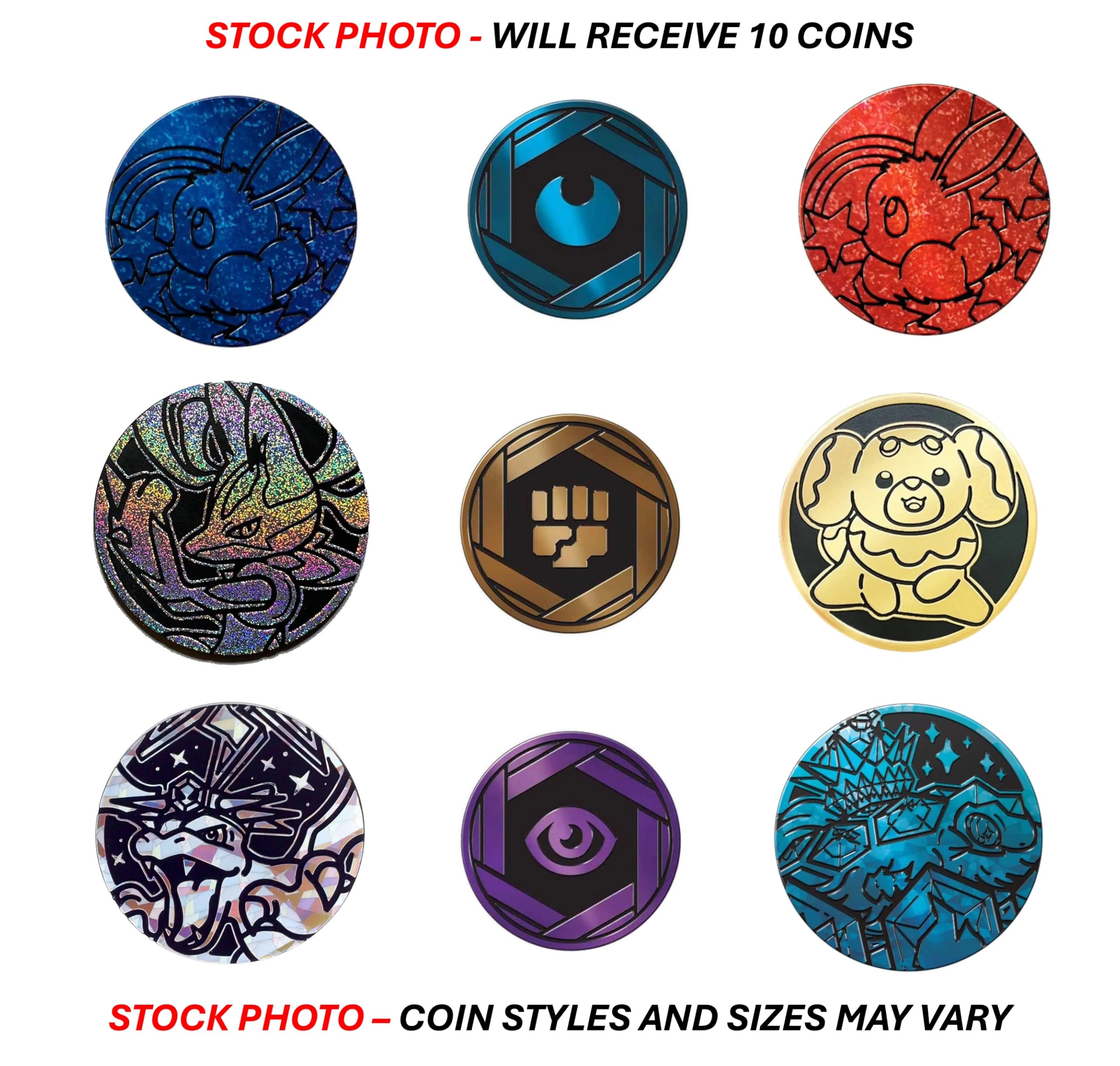 Pokémon Assortiment de 10 pièces de jeu Pokémon - Sans doublons - Pièces métalliques en plastique