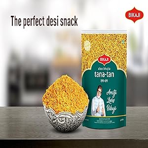 Bikaji Tana-Tan Aloo Bhujia Sev 14.11 oz (400g) | Indian Namkeen Fried Potato Noodles for Bar Snack| Spicy & Crunchy Indian Namkeen Bhujia Sev for Party Mix | Authentic aaloo Bhujia Sev for Tea-Time