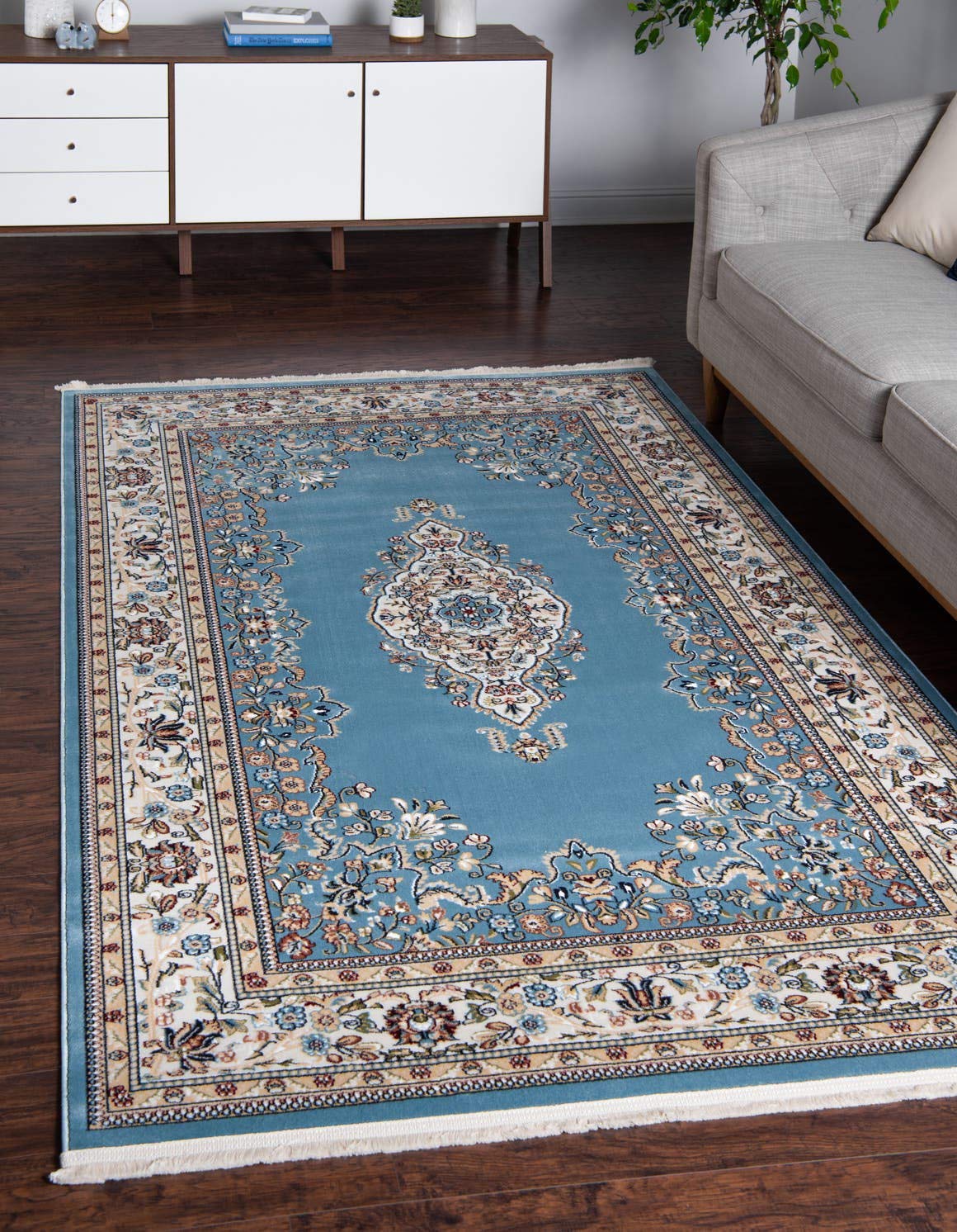 Unique Loom Narenj Collection Classic Traditional Medallion Textured Design Area Rug, 8' 0" x 10' 0", Blue/Tan