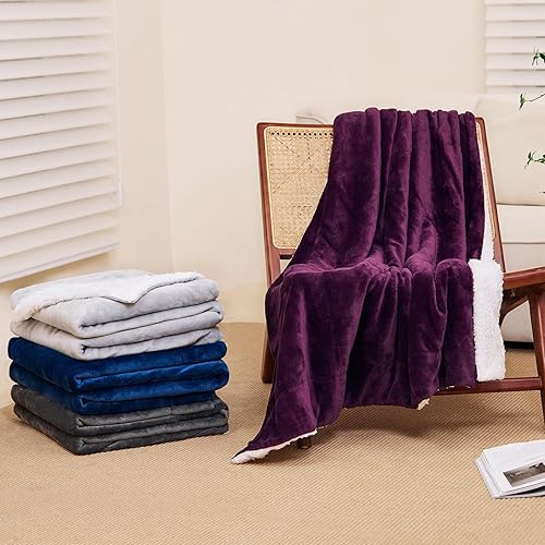 Miniatura 6 de Manta de forro polar Sherpa tamaño individual  Manta gruesa y cálida para invierno, manta reversible de felpa cálida para cama, sofá, camping y