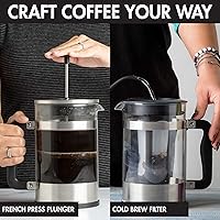 Vista 2 de Cafetera 2 en 1, prepara café de prensa francesa y café frío en una cafetera, mango de agarre cómodo, jarra de vidrio duradera, tamaño perfecto de 6