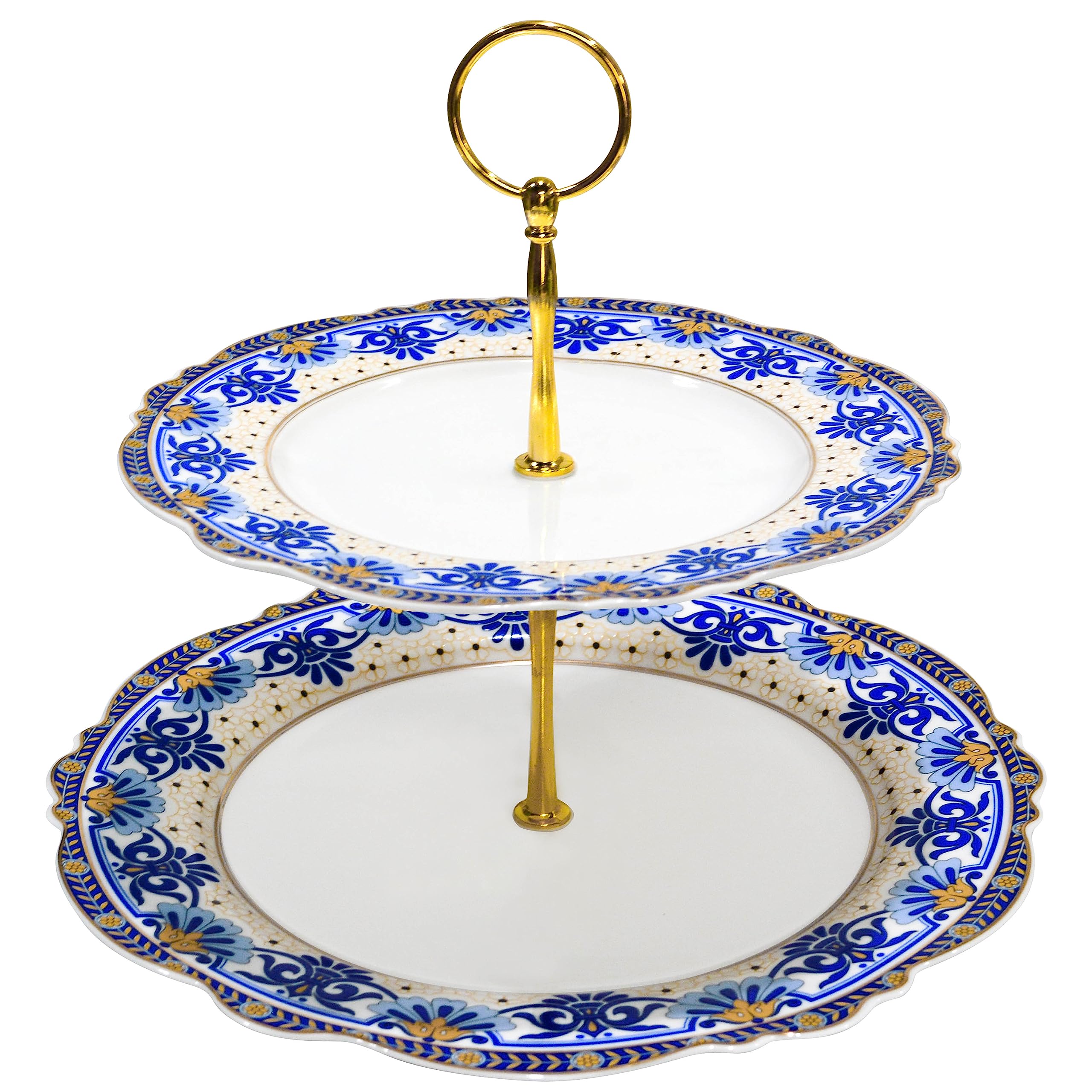 ACMLIFE 2 Tier Cupcake Stand for Dessert Table, Bone China Cupcake Tier Stand for Party or Weddings, Vintage Floral Round Cupcake Stand, Blue