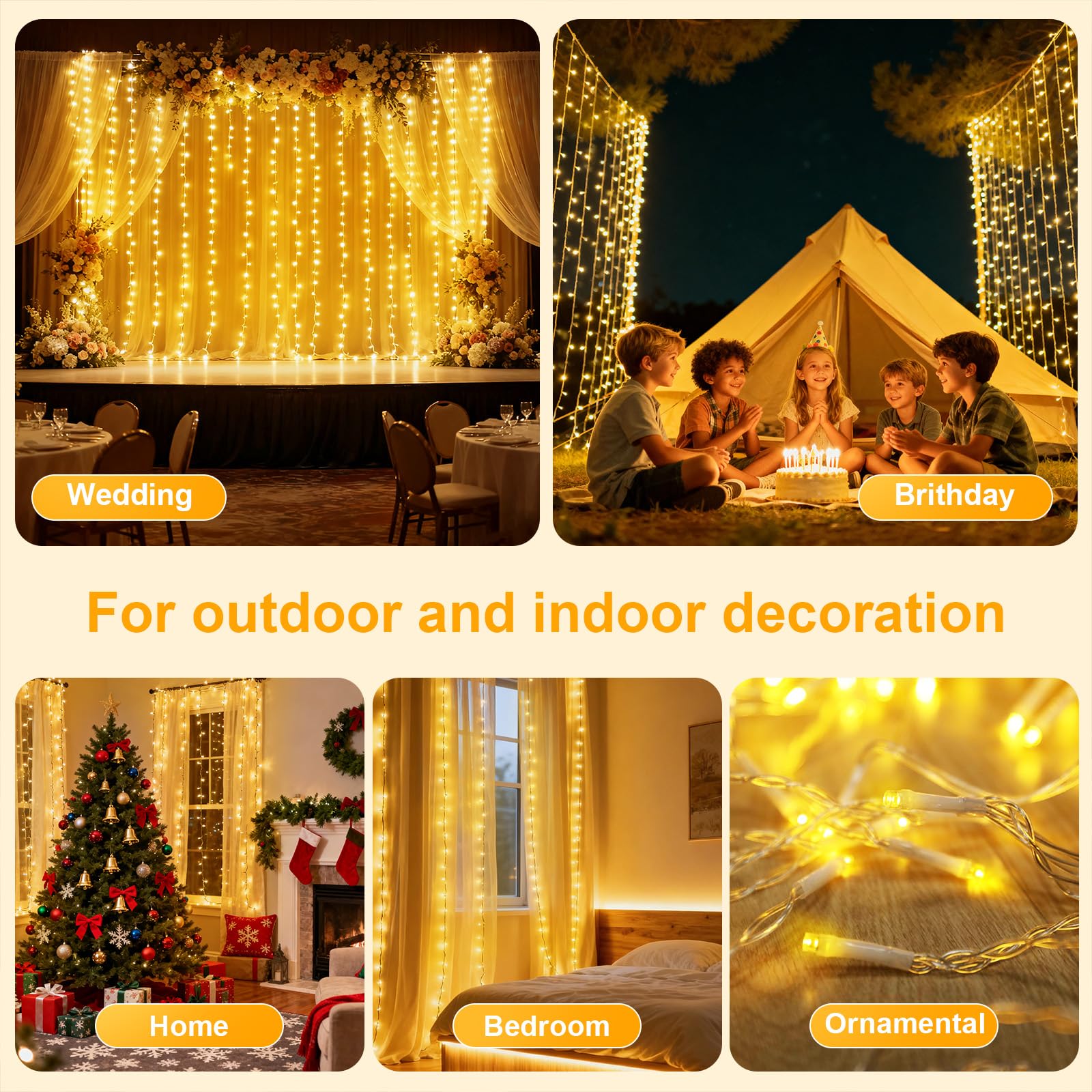 Macchiatto 600 LED 6Mx3M Tenda Luminosa Natale Esterno Interno Luci di Natale IP44 con 8 Modalità Tenda Luci Esterno, Adatto per Decorare Tende, Pareti, Giardini, Matrimoni, Feste di Compleann