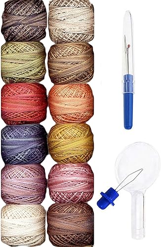 Valdani Hilo de bordar Perle de algodón tamaño 12 teñidos a mano doble colección de tonos vintage con destripador de costura Artsiga Crafts y